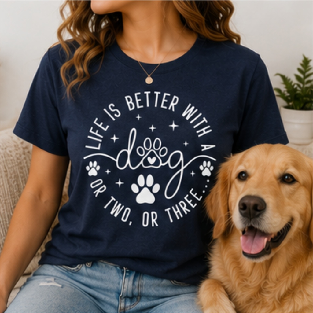 Life Is Better With a Dog Women's Graphic T-Shirt | Funny Dog Mom Tee | Cute Dog Lover Shirt