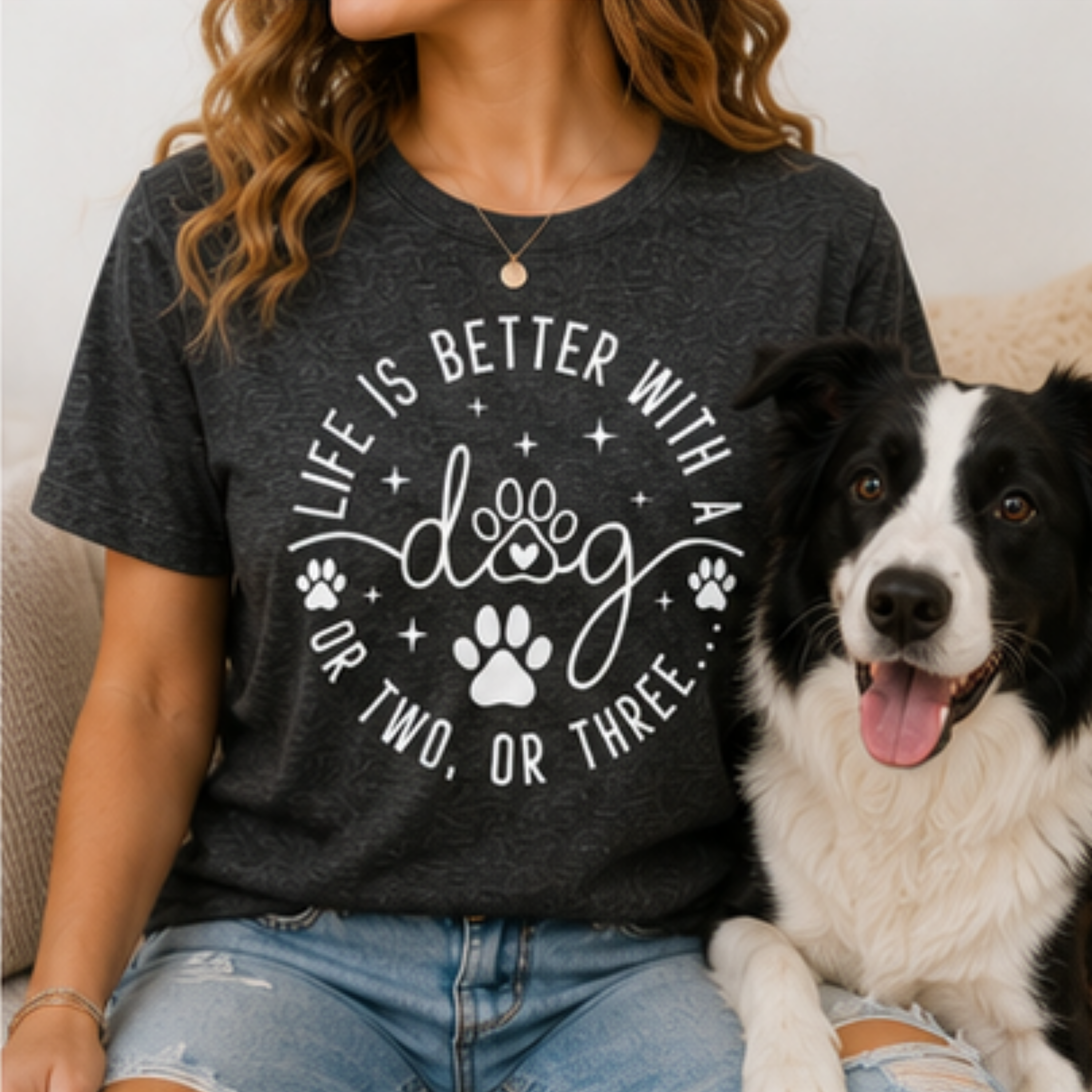Life Is Better With a Dog Women's Graphic T-Shirt | Funny Dog Mom Tee | Cute Dog Lover Shirt