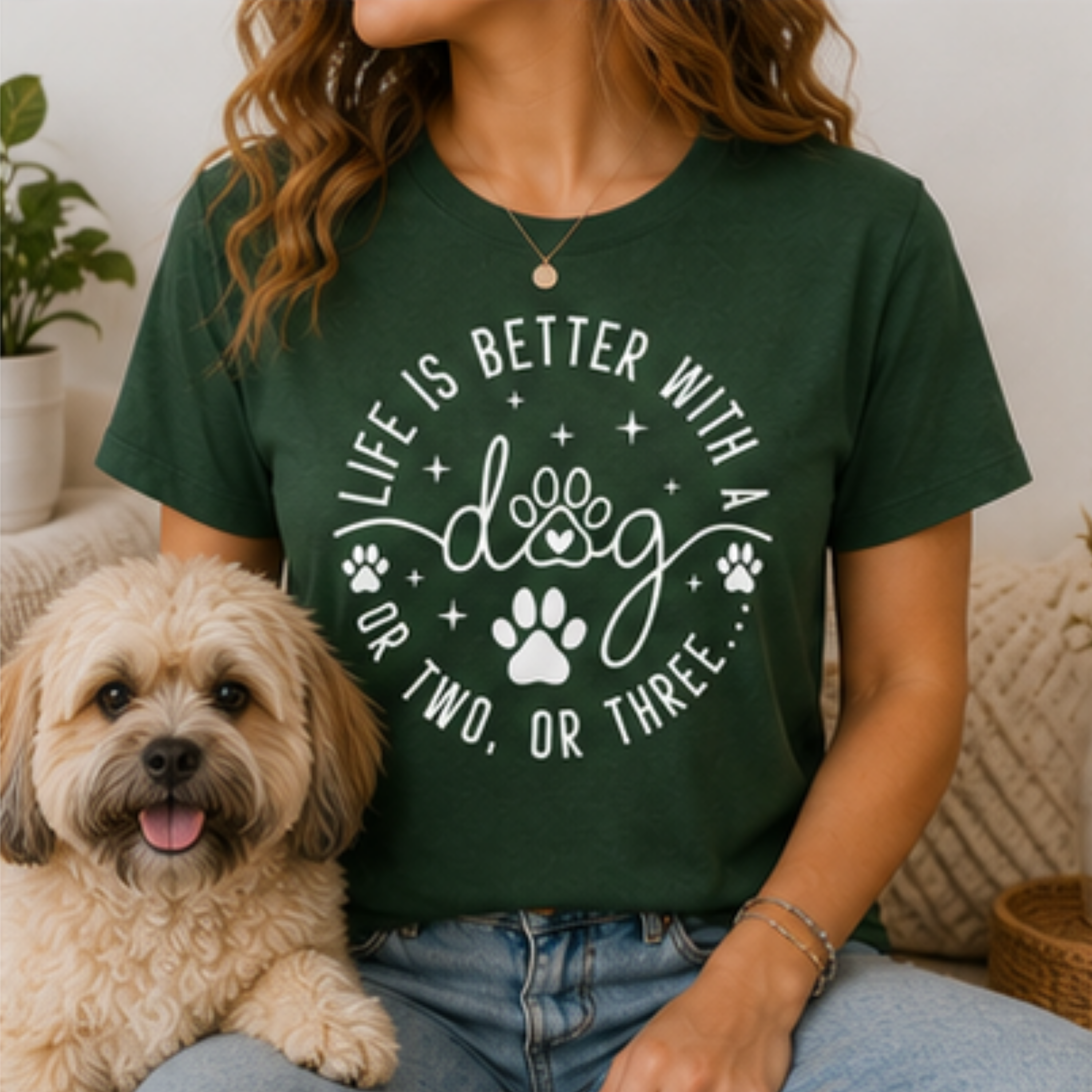 Life Is Better With a Dog Women's Graphic T-Shirt | Funny Dog Mom Tee | Cute Dog Lover Shirt