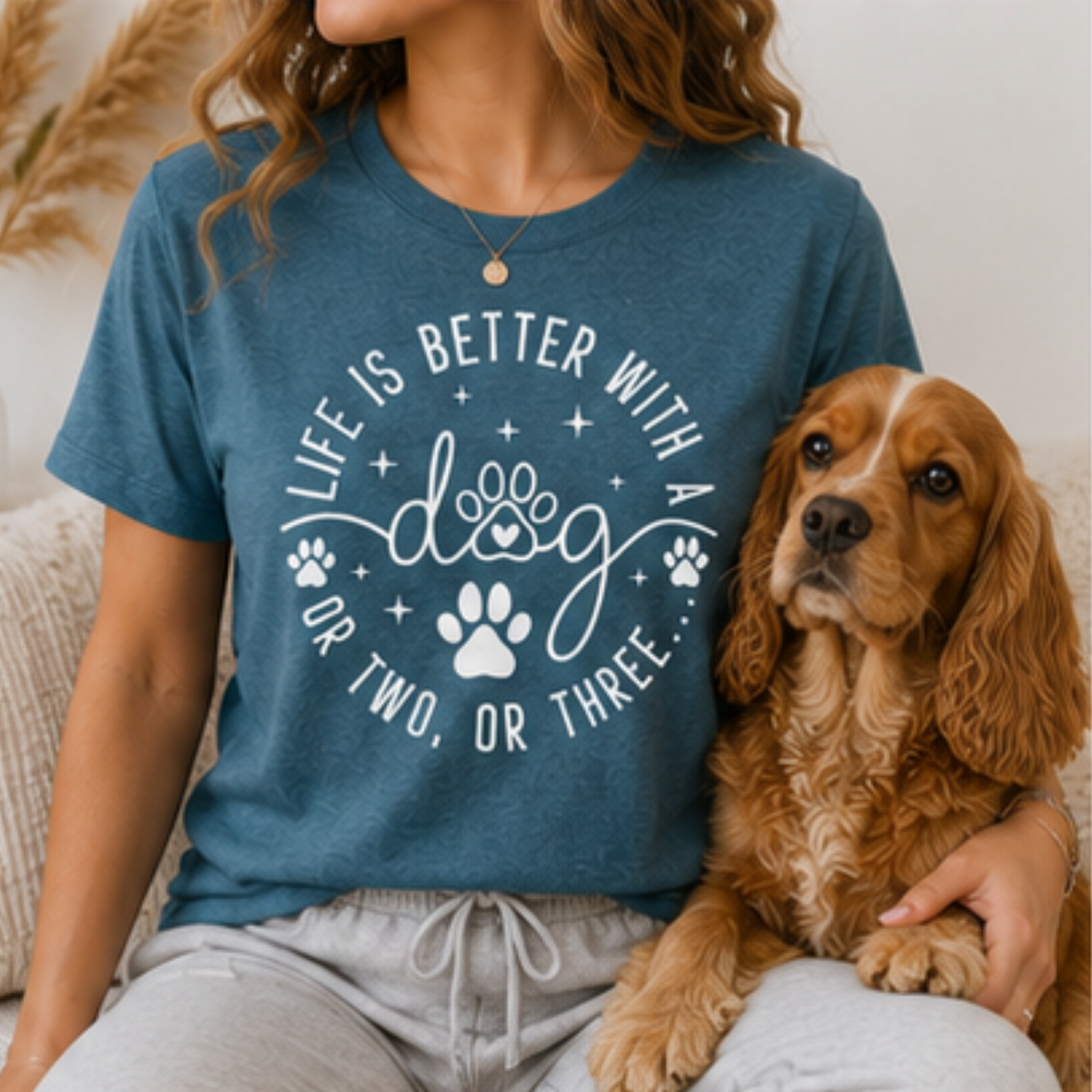 Life Is Better With a Dog Women's Graphic T-Shirt | Funny Dog Mom Tee | Cute Dog Lover Shirt