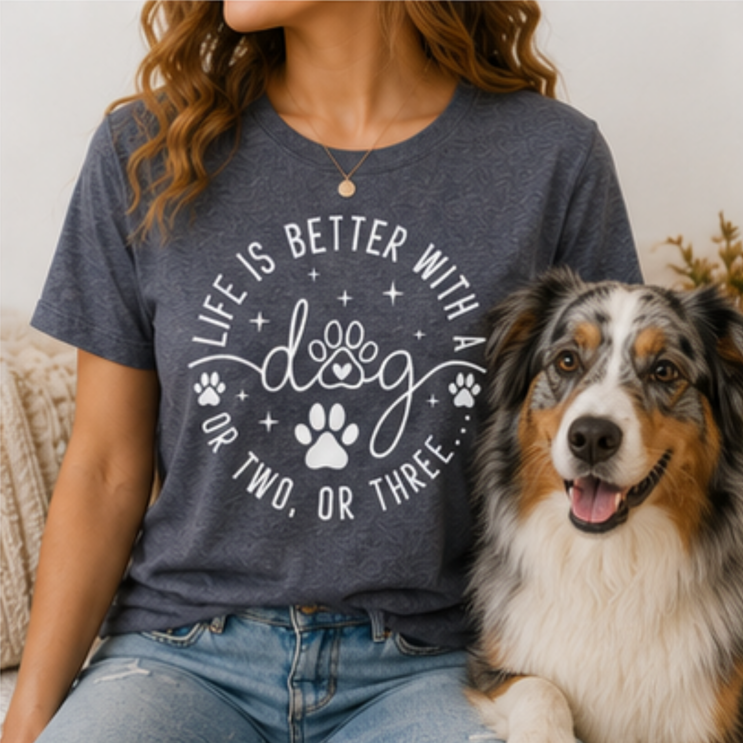 Life Is Better With a Dog Women's Graphic T-Shirt | Funny Dog Mom Tee | Cute Dog Lover Shirt