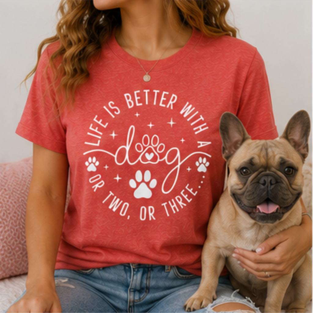 Life Is Better With a Dog Women's Graphic T-Shirt | Funny Dog Mom Tee | Cute Dog Lover Shirt
