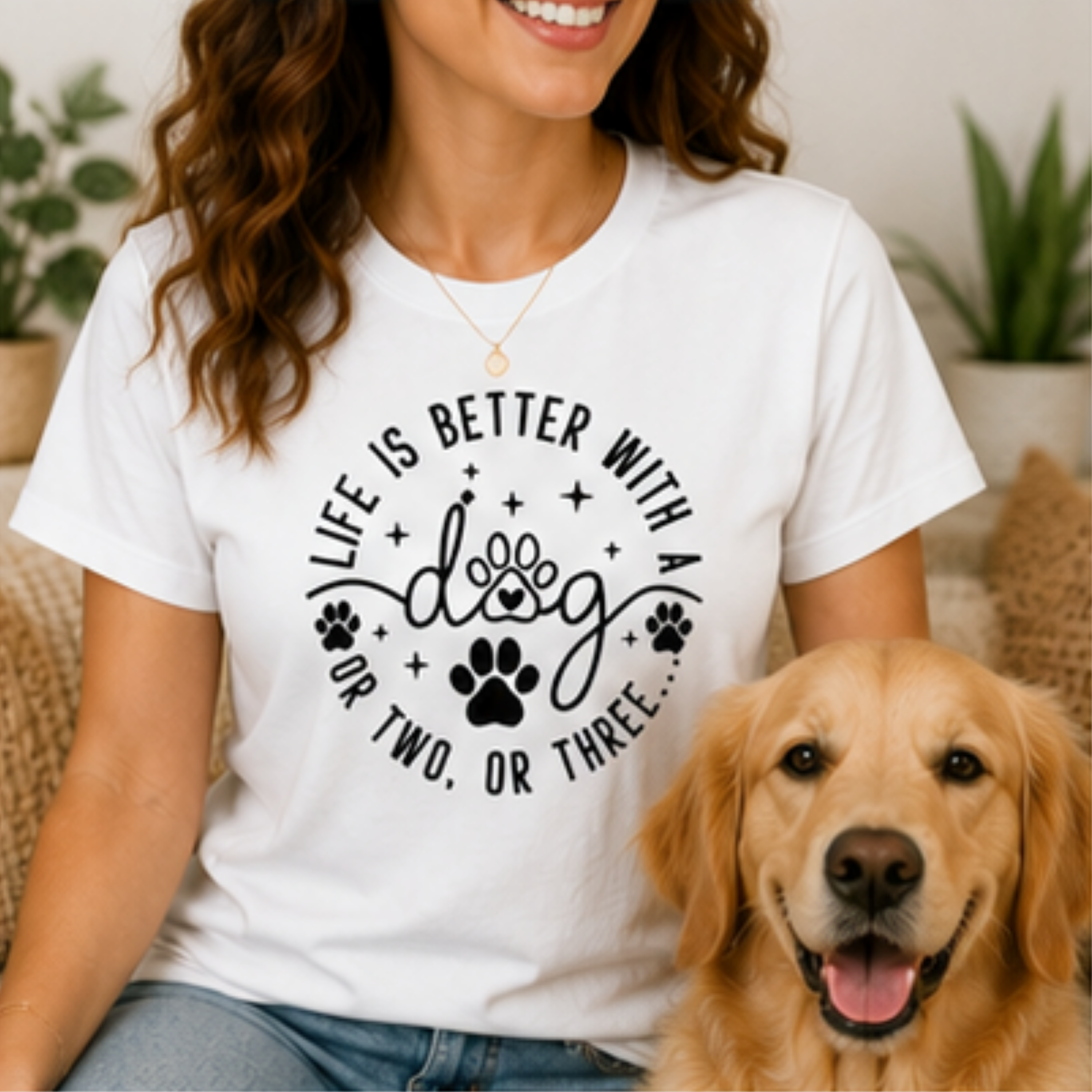 Life Is Better With a Dog Women's Graphic T-Shirt | Funny Dog Mom Shirt | Cute Dog Lover Tee | Puppy Lover Gift