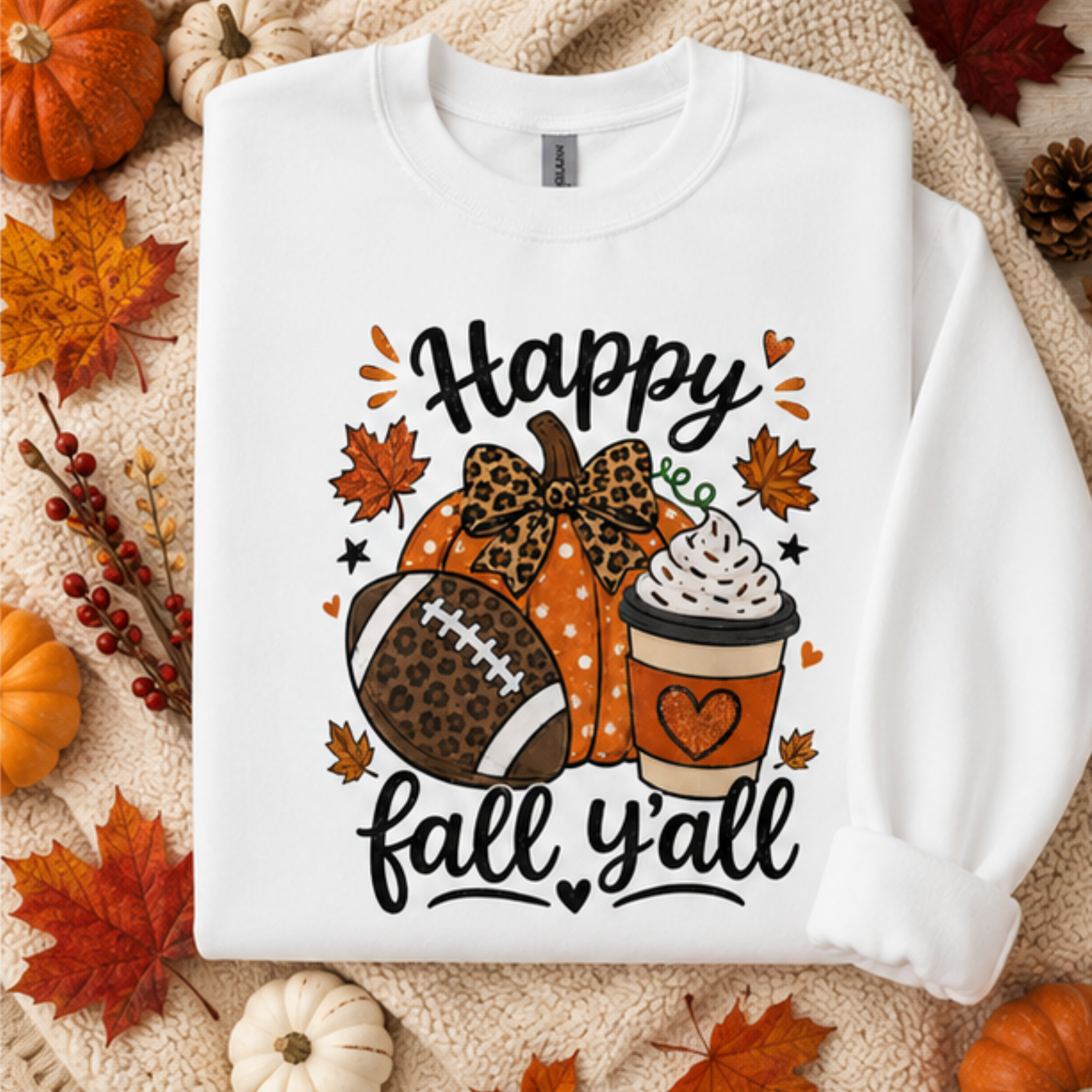 Happy Fall Y'all Football Pumpkin Crewneck Sweatshirt | Cozy Women's Autumn Sweatshirt