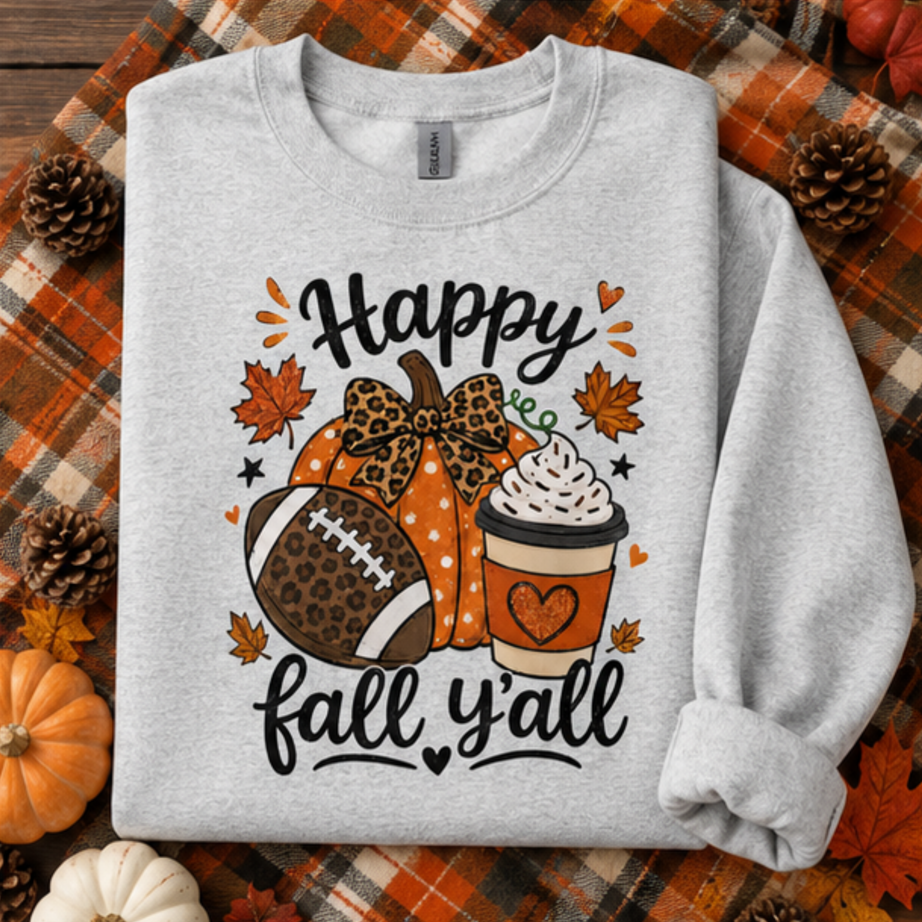 Happy Fall Y'all Football Pumpkin Crewneck Sweatshirt | Cozy Women's Autumn Sweatshirt