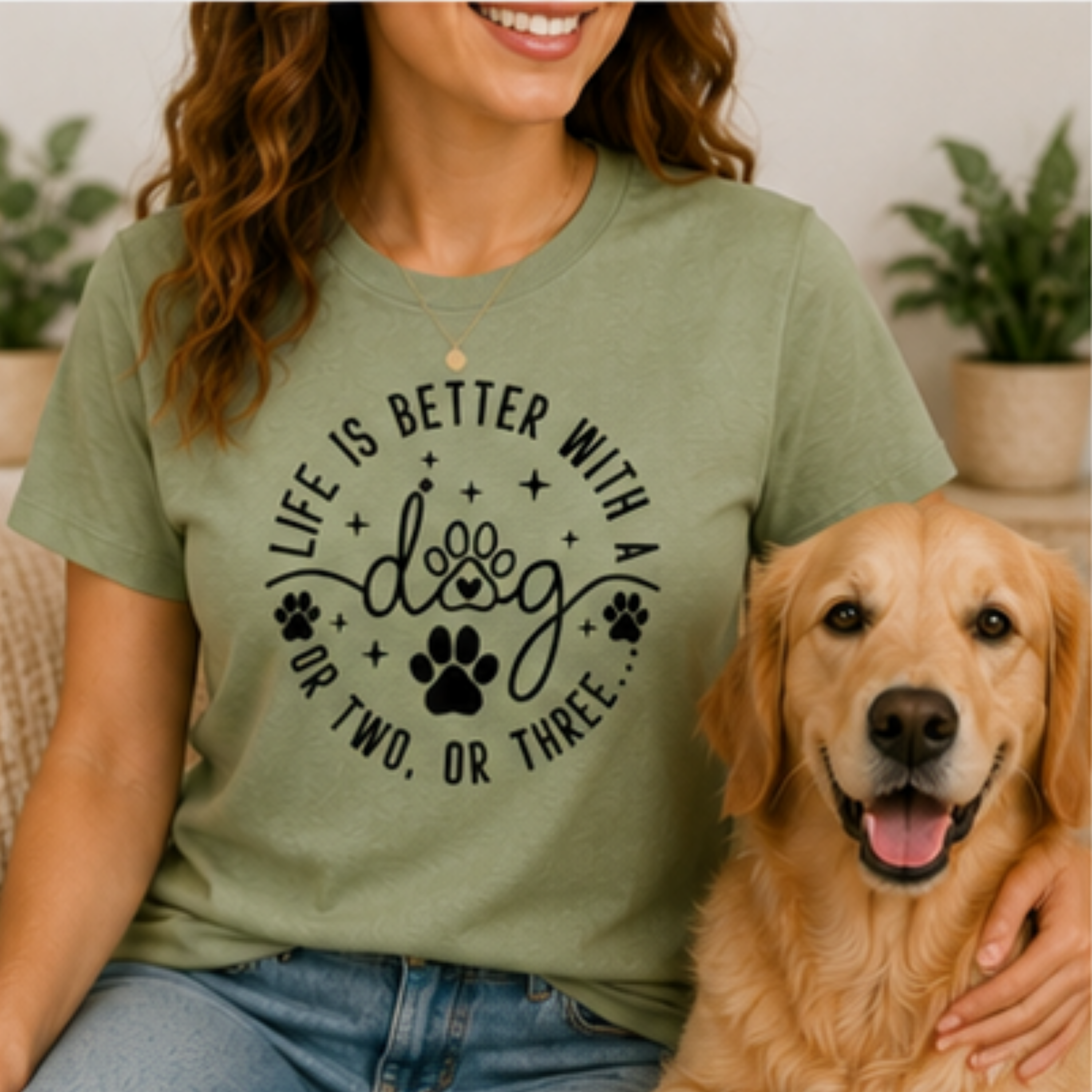 Life Is Better With a Dog Women's Graphic T-Shirt | Funny Dog Mom Shirt | Cute Dog Lover Tee | Puppy Lover Gift