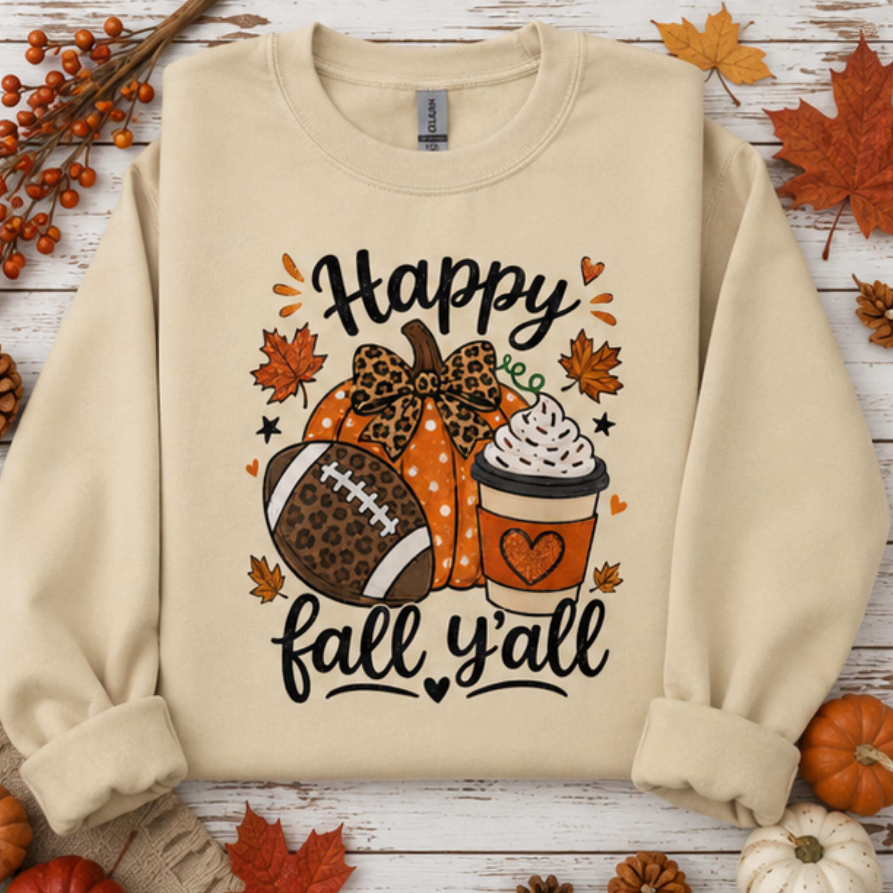 Happy Fall Y'all Football Pumpkin Crewneck Sweatshirt | Cozy Women's Autumn Sweatshirt