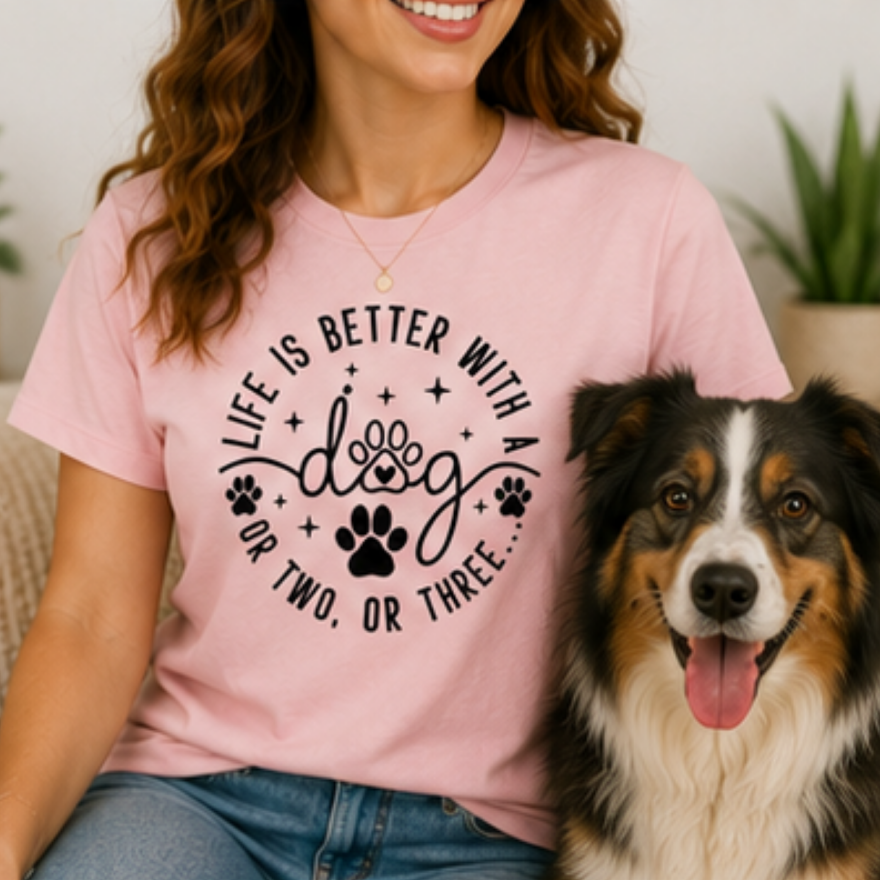 Life Is Better With a Dog Women's Graphic T-Shirt | Funny Dog Mom Shirt | Cute Dog Lover Tee | Puppy Lover Gift