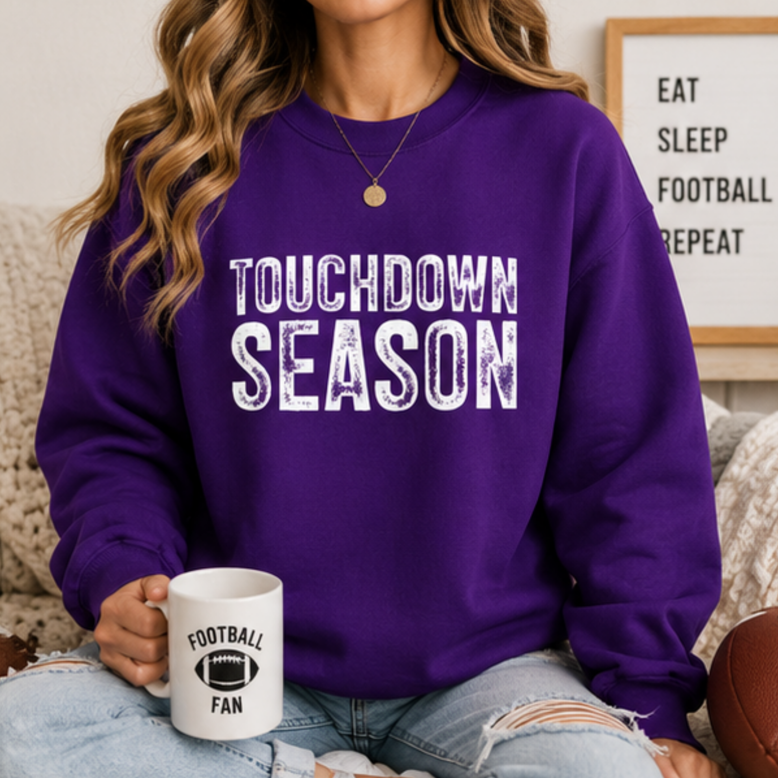 Touchdown Season Women's Football Sweatshirt | Cozy Game Day Crewneck Pullover