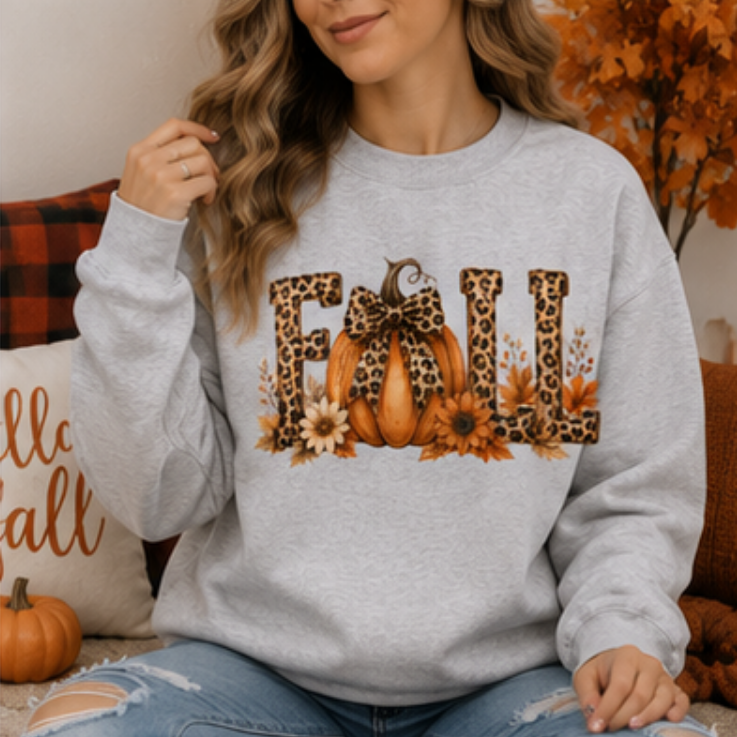 Women's Leopard Pumpkin Fall Sweatshirt | Cozy Autumn Crewneck