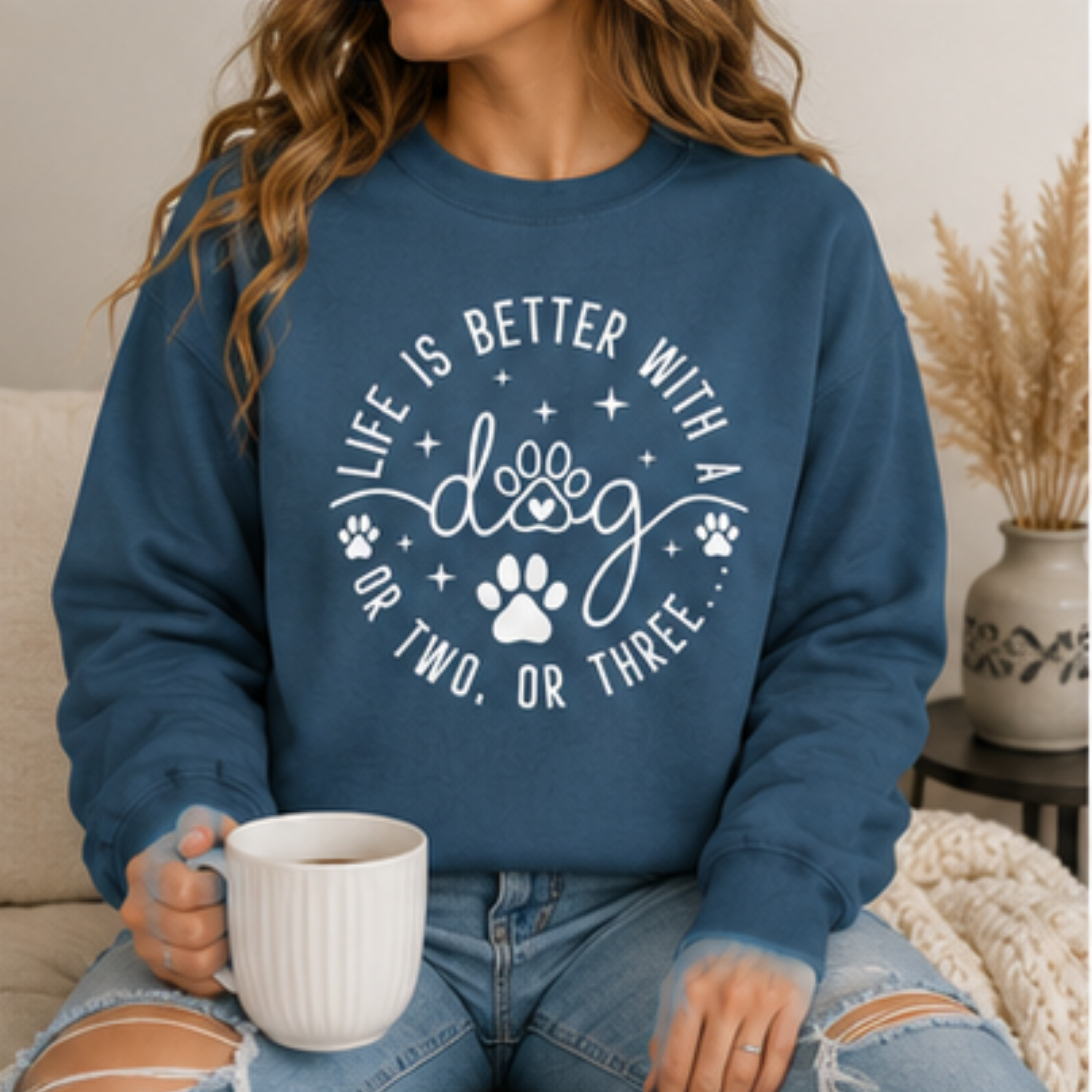 Life Is Better With a Dog Crewneck Sweatshirt | Funny Dog Mom & Dog Lover Sweatshirt