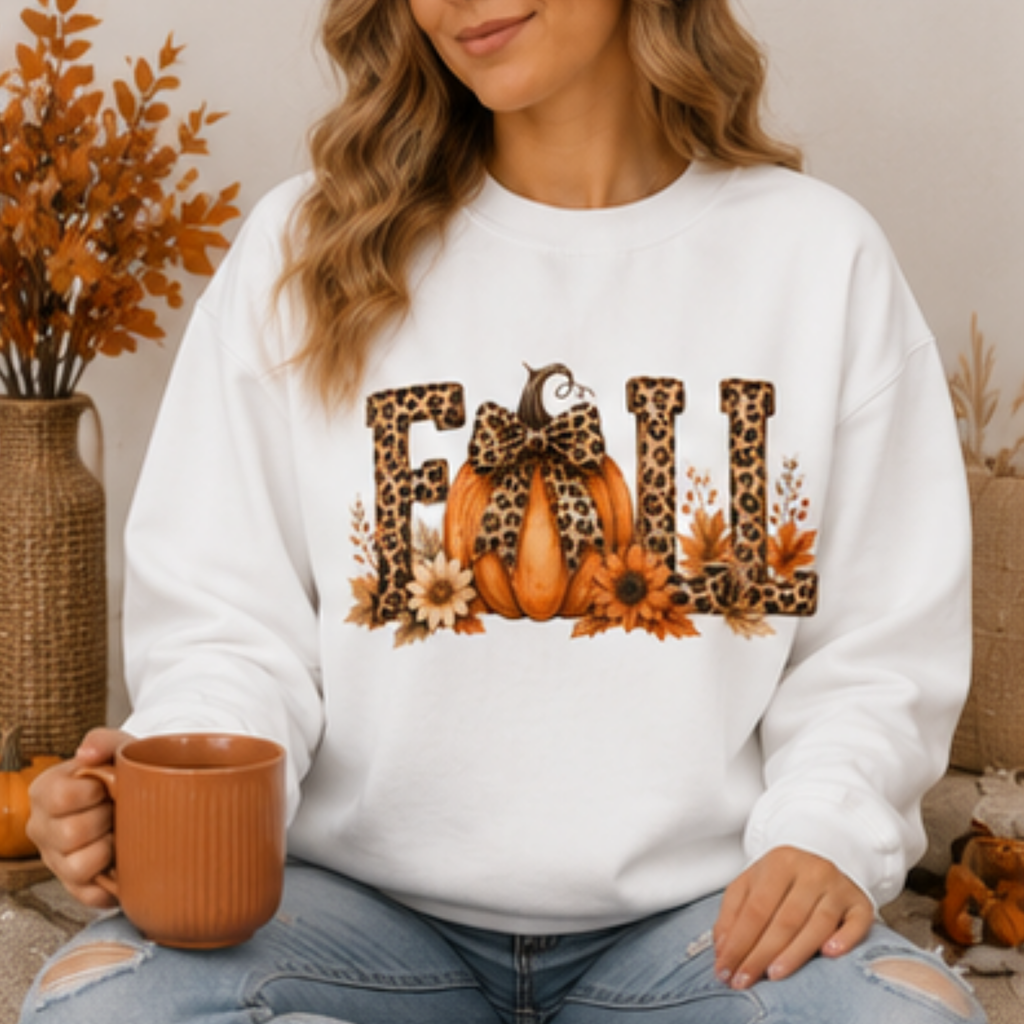 Women's Leopard Pumpkin Fall Sweatshirt | Cozy Autumn Crewneck