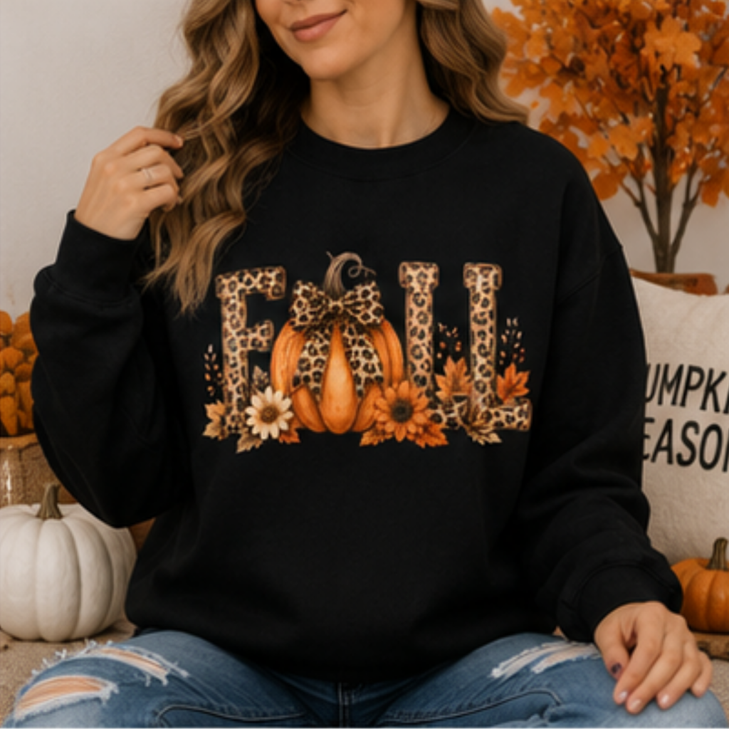 Women's Leopard Pumpkin Fall Sweatshirt | Cozy Autumn Crewneck