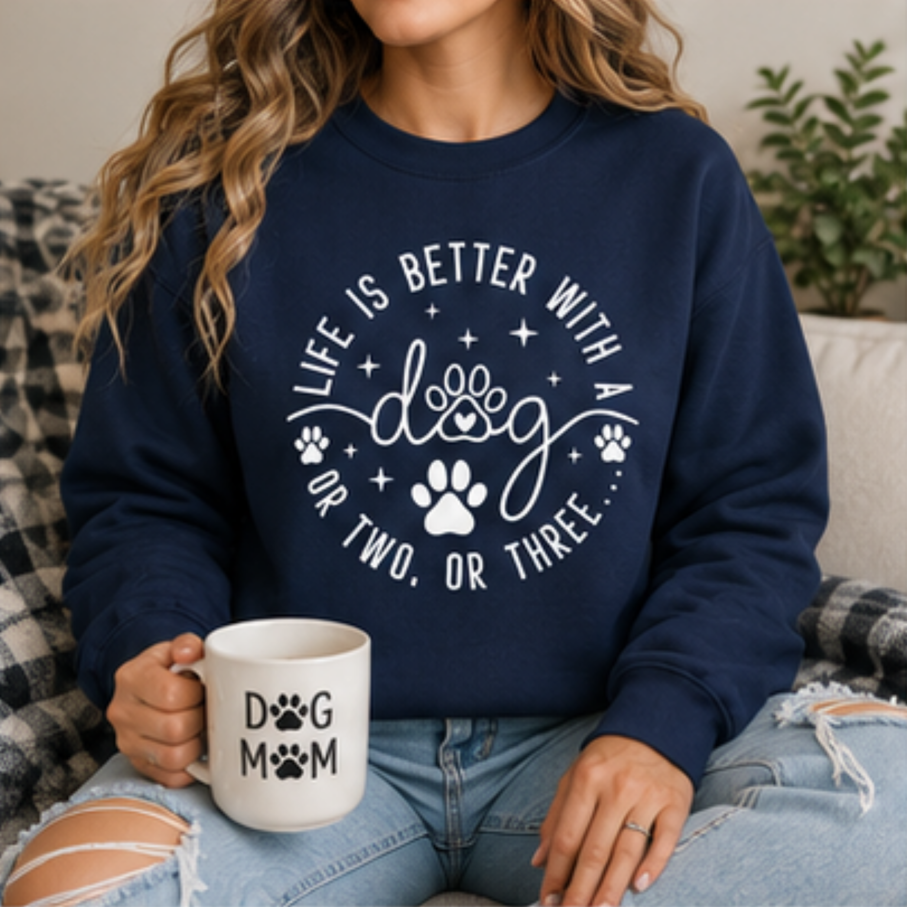 Life Is Better With a Dog Crewneck Sweatshirt | Funny Dog Mom & Dog Lover Sweatshirt