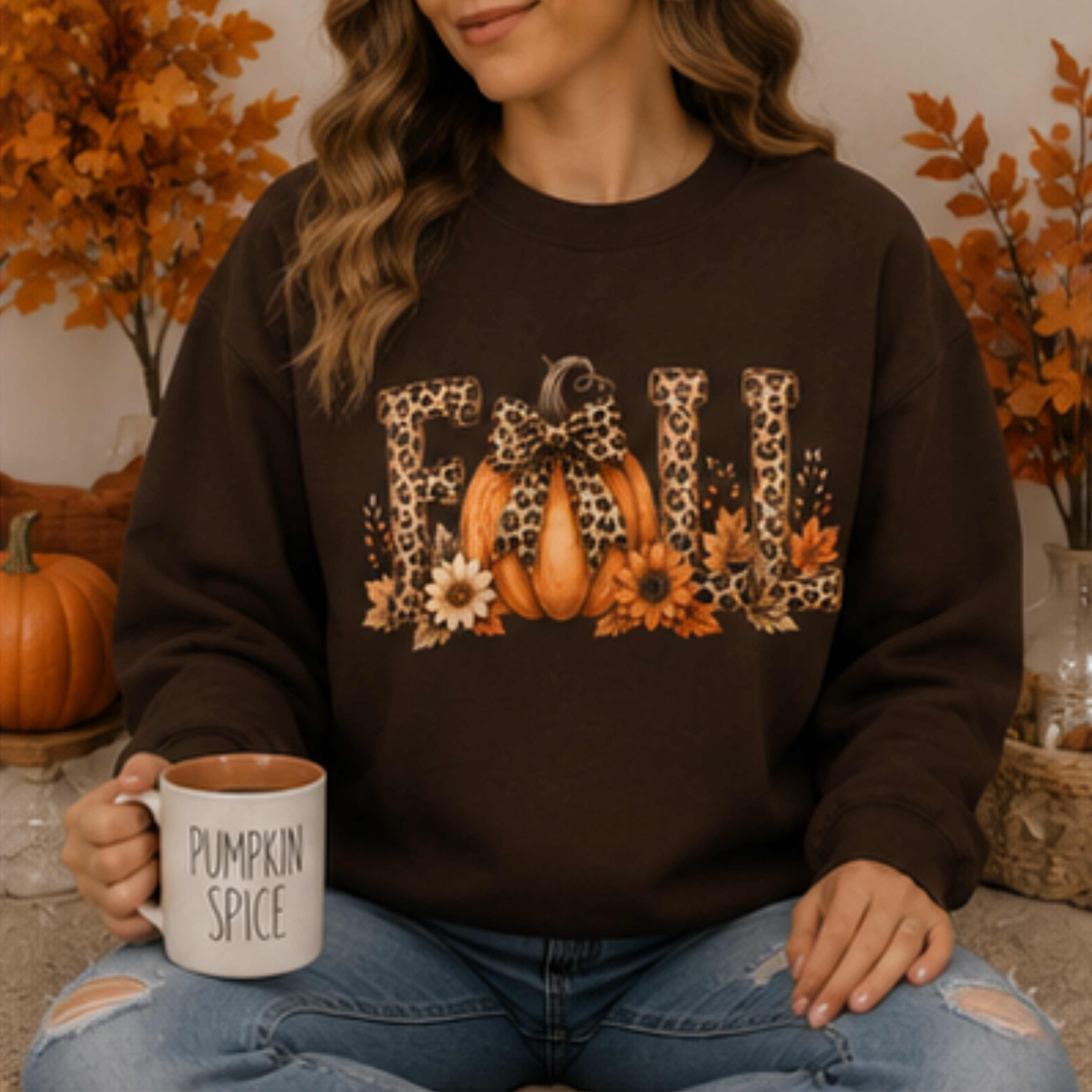 Women's Leopard Pumpkin Fall Sweatshirt | Cozy Autumn Crewneck