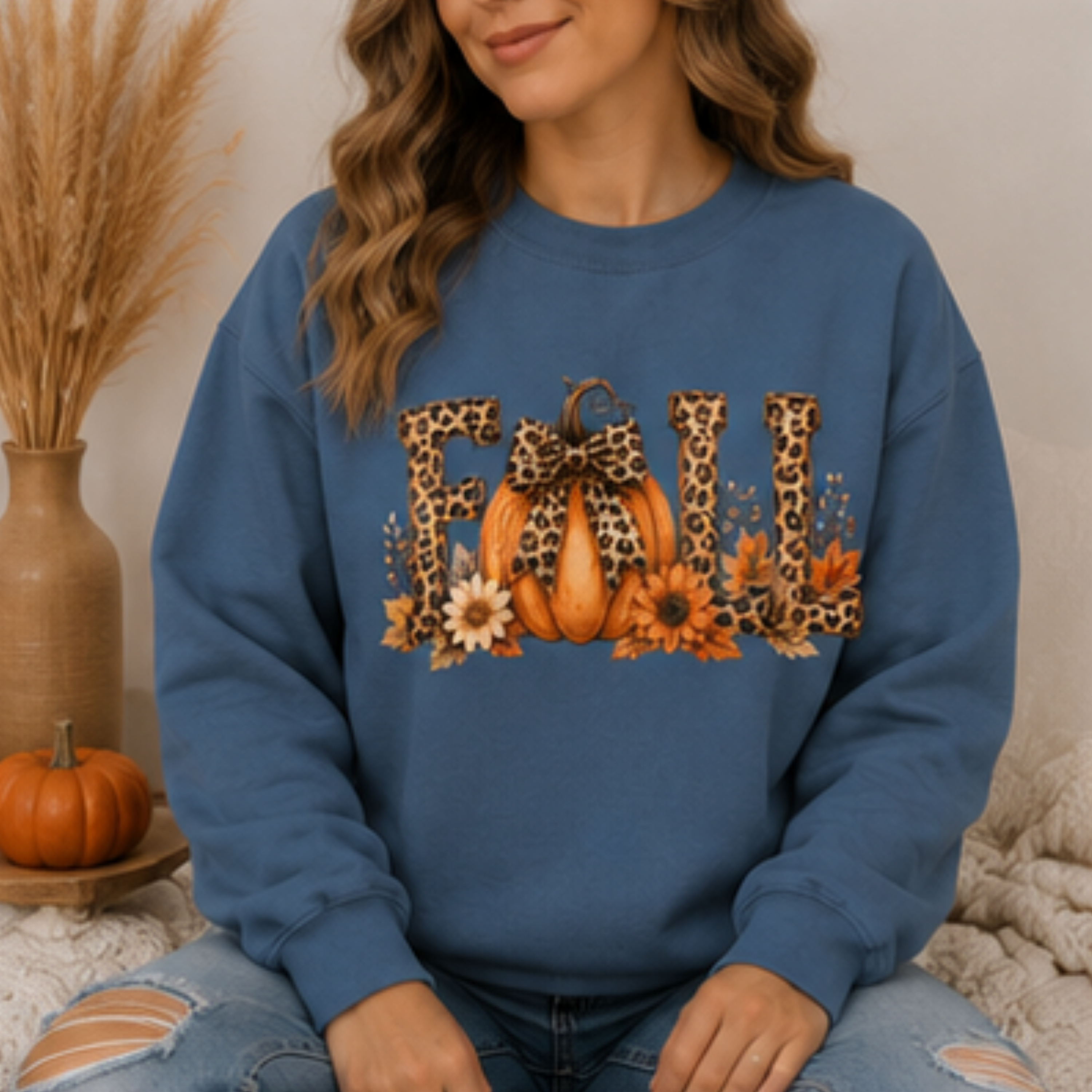 Women's Leopard Pumpkin Fall Sweatshirt | Cozy Autumn Crewneck