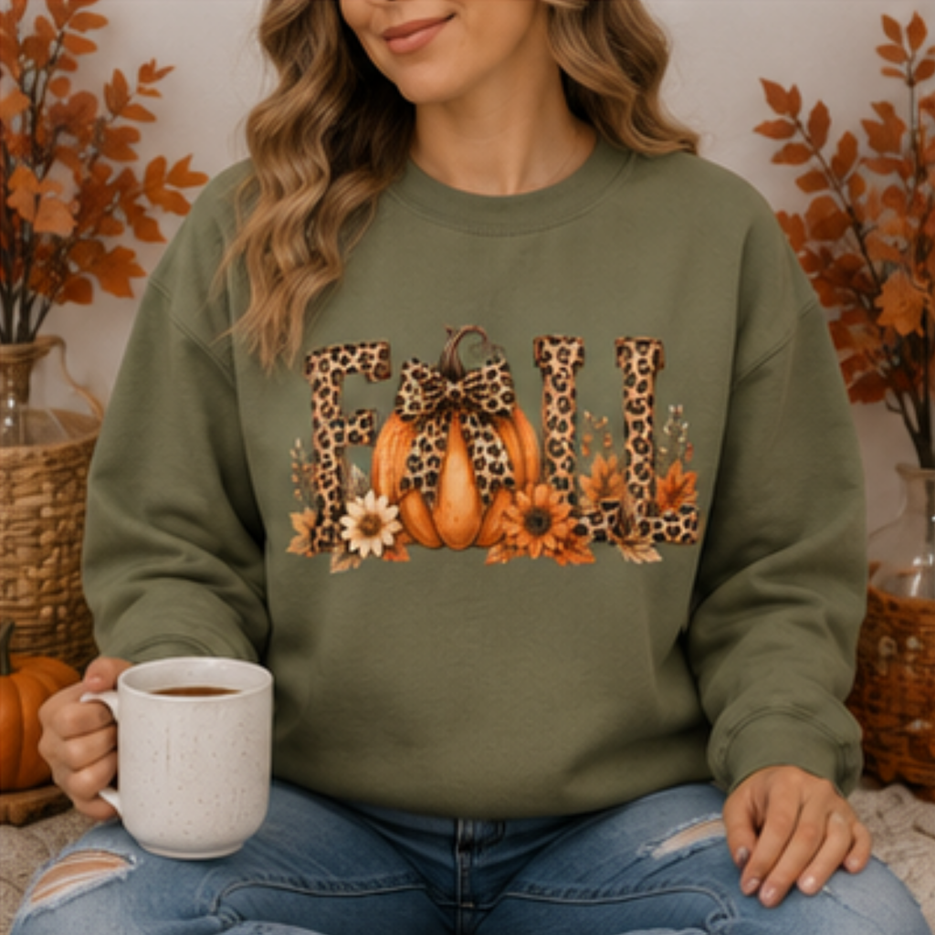 Women's Leopard Pumpkin Fall Sweatshirt | Cozy Autumn Crewneck