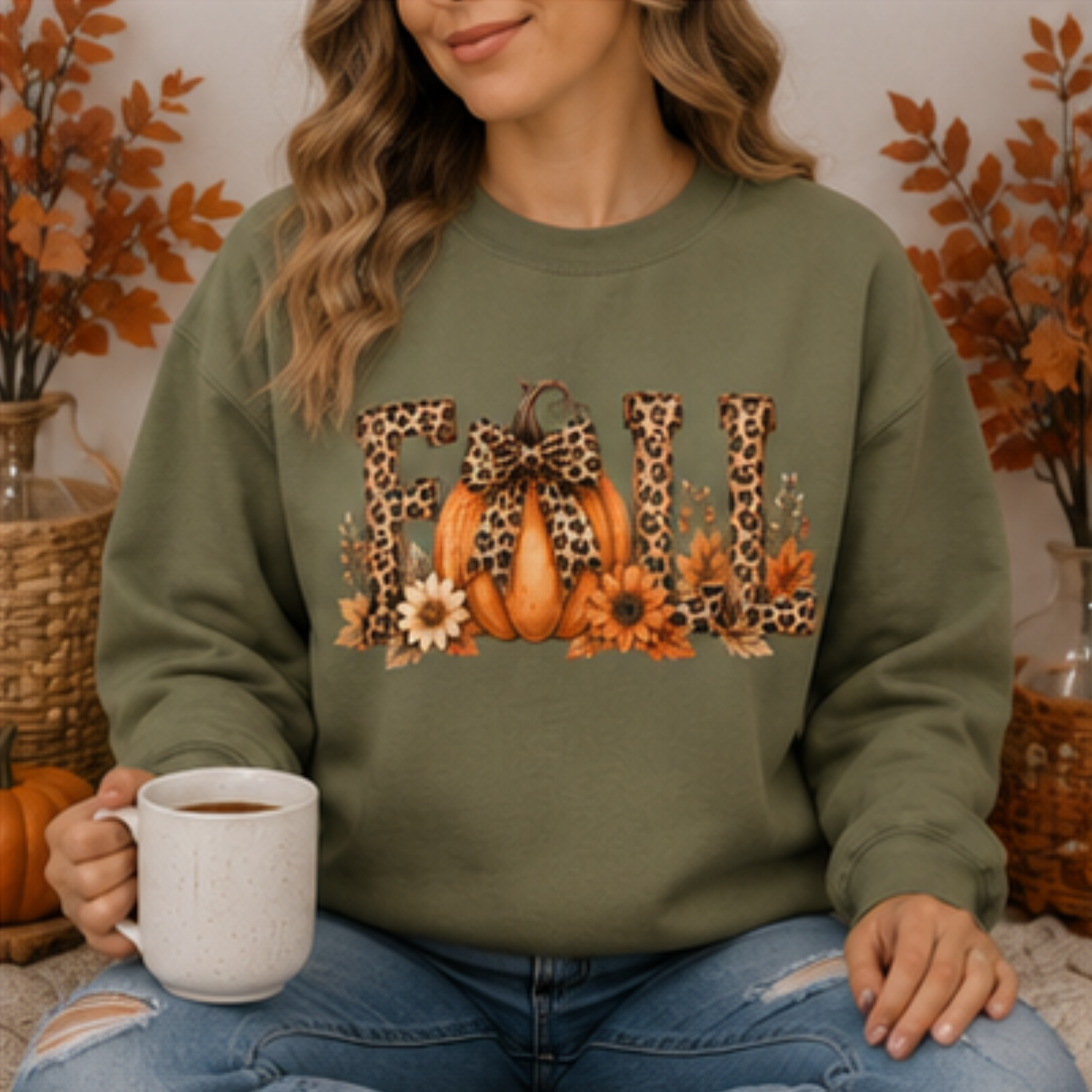 Women's Leopard Pumpkin Fall Sweatshirt | Cozy Autumn Crewneck