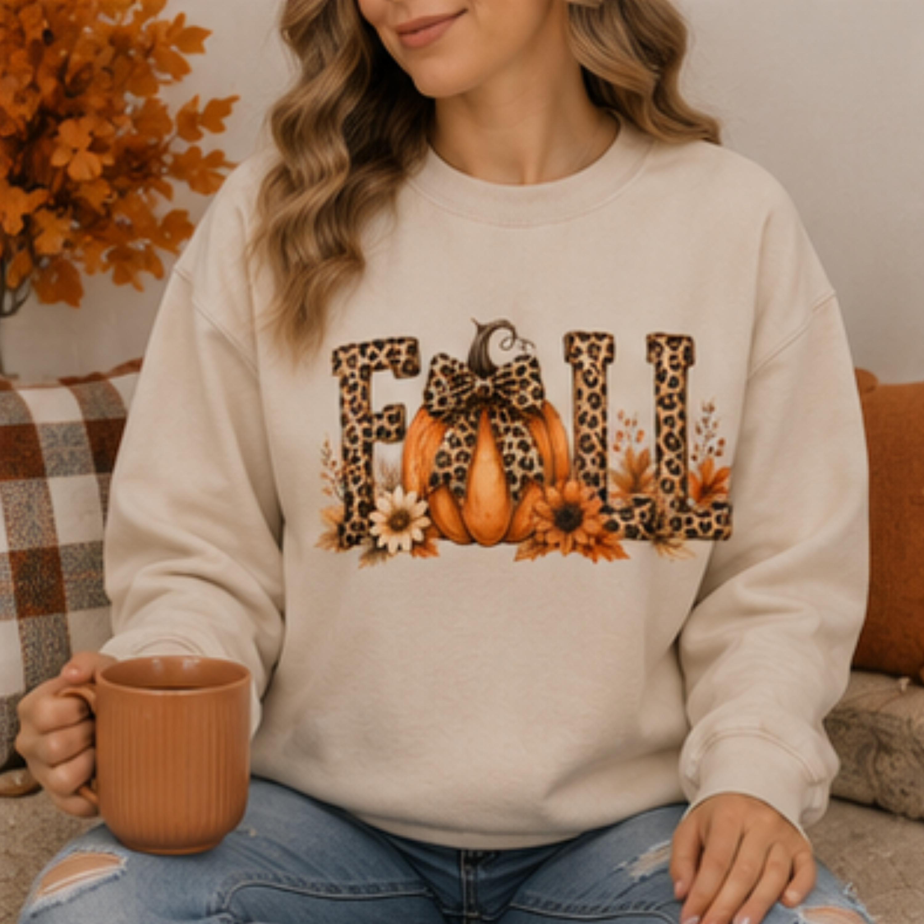 Women's Leopard Pumpkin Fall Sweatshirt | Cozy Autumn Crewneck