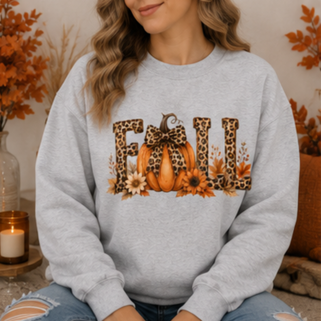 Women's Leopard Pumpkin Fall Sweatshirt | Cozy Autumn Crewneck