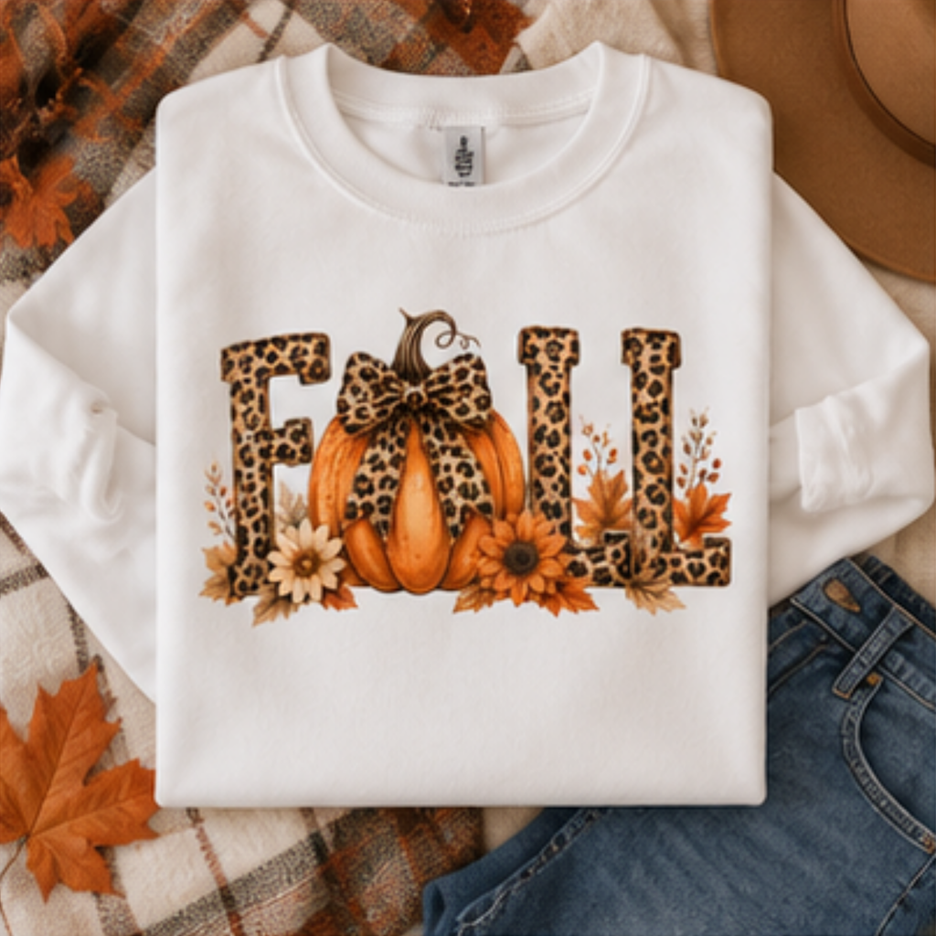 Women's Leopard Pumpkin Fall Sweatshirt | Cozy Autumn Crewneck