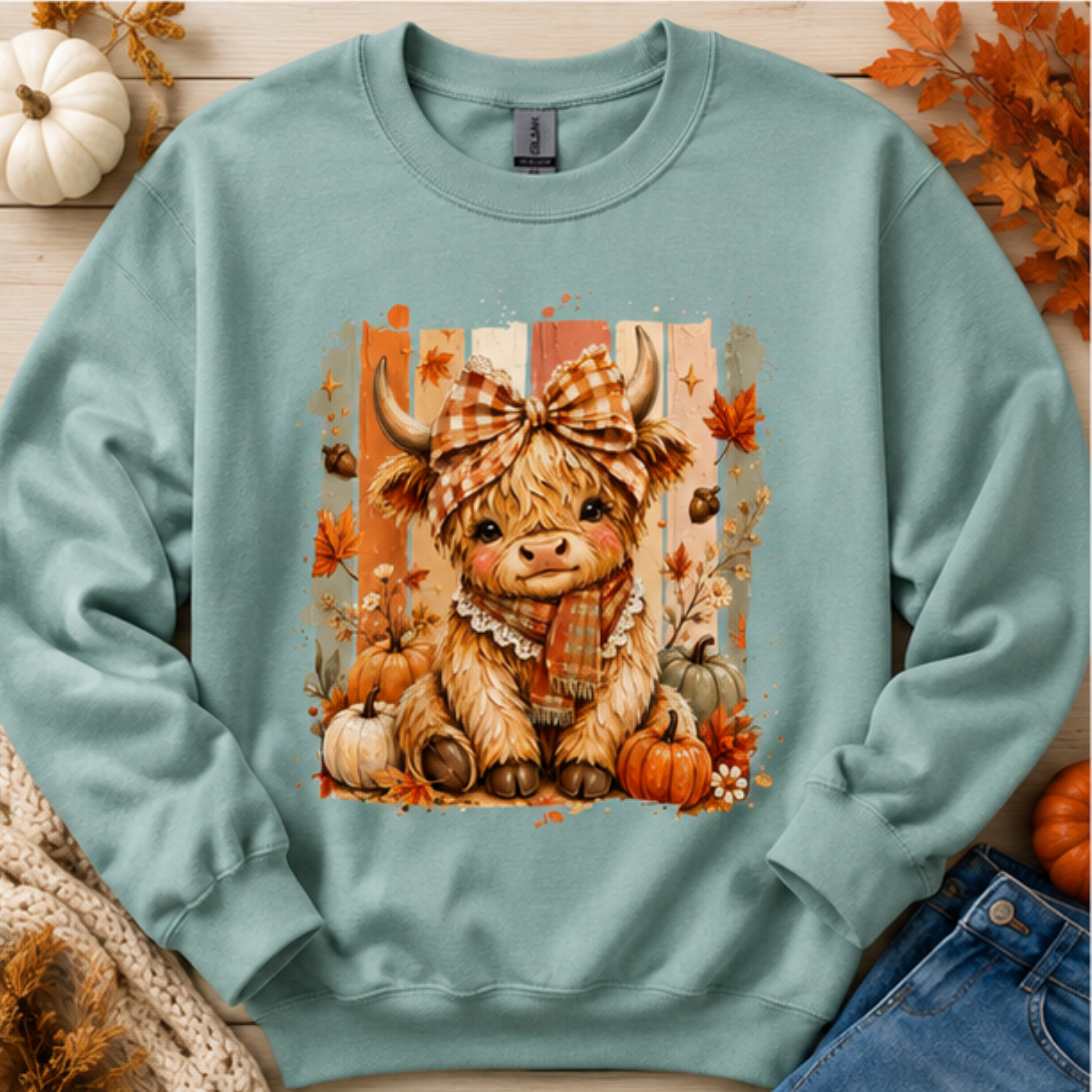Cute Highland Cow Fall Crewneck Sweatshirt | Cozy Women's Autumn Graphic Pullover