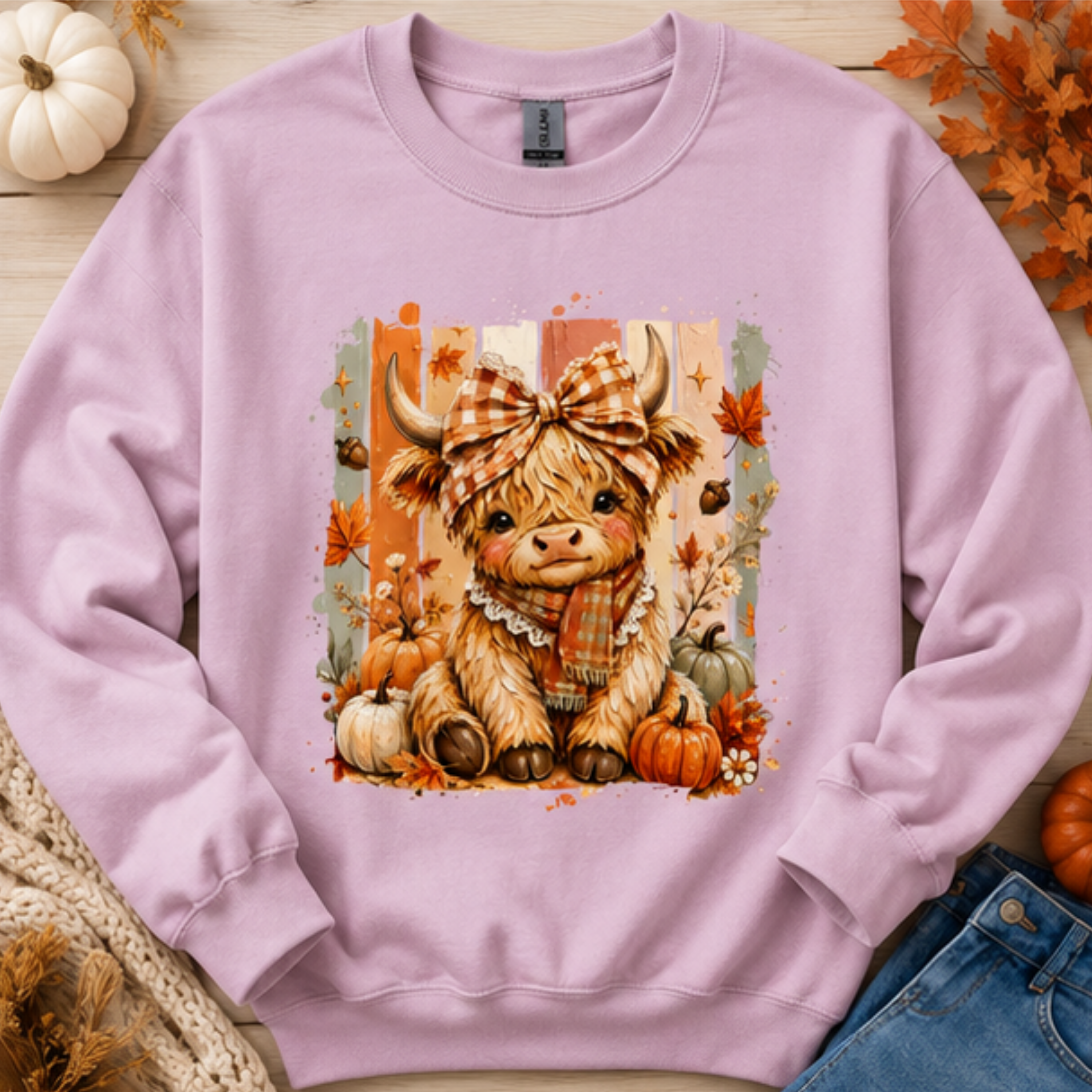Cute Highland Cow Fall Crewneck Sweatshirt | Cozy Women's Autumn Graphic Pullover