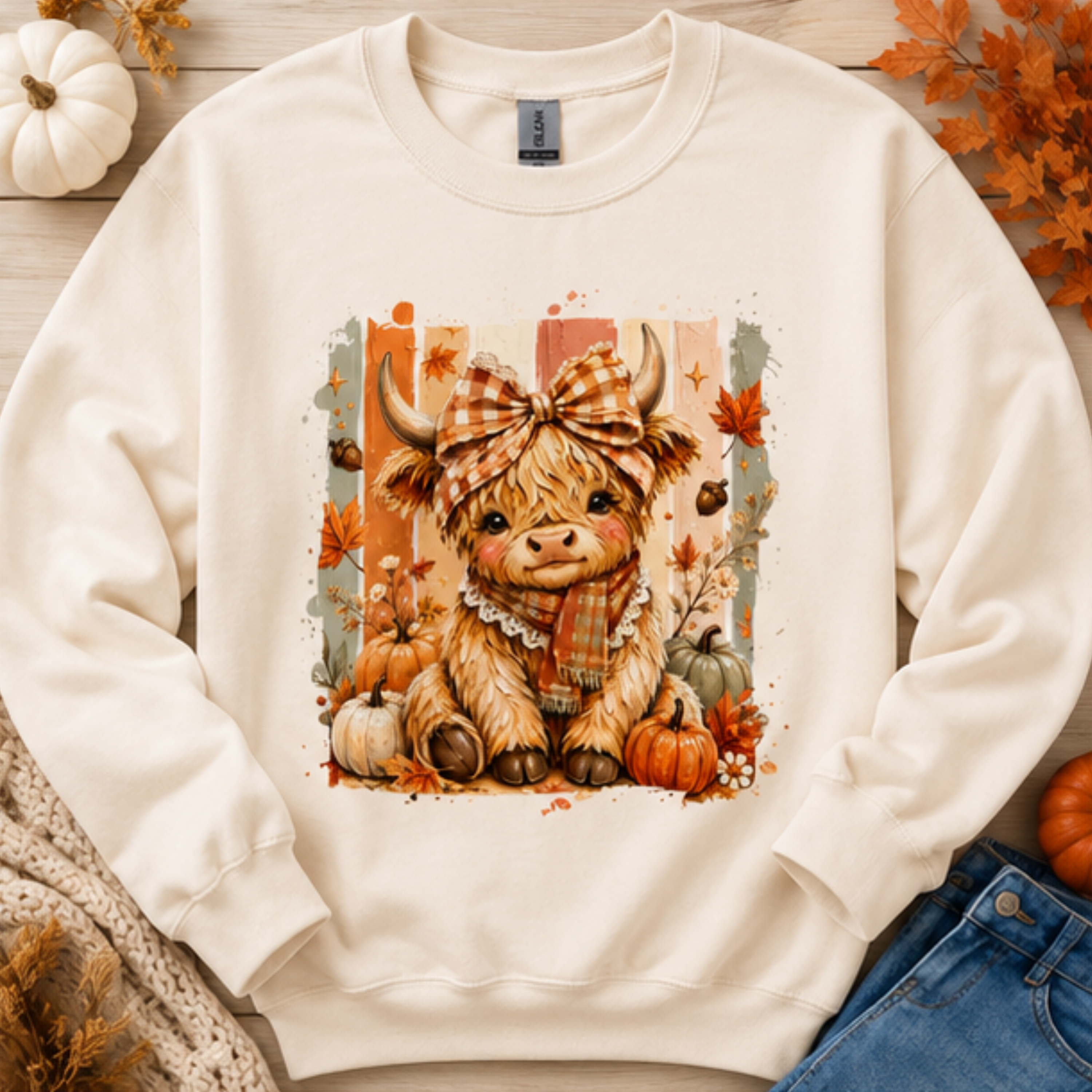 Cute Highland Cow Fall Crewneck Sweatshirt | Cozy Women's Autumn Graphic Pullover