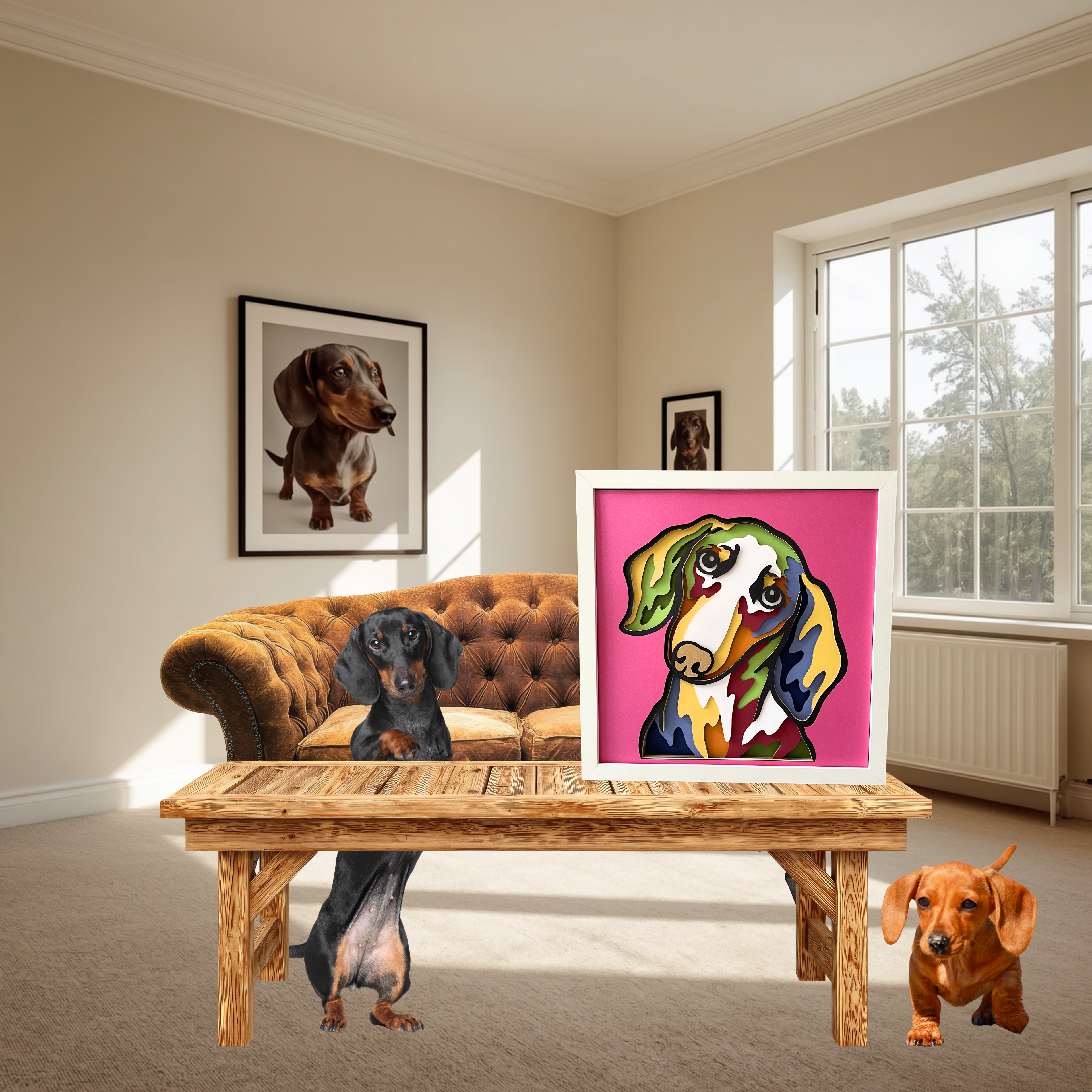 Dachshund Shadow Box Art | 12x12 Layered Paper Dog Decor | Wiener Dog Wall Art | Handmade Dachshund Gift | Pet Lover Home Decor