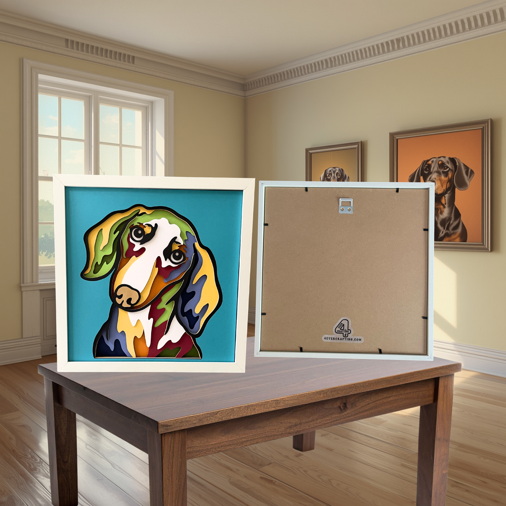 Dachshund Shadow Box Art | 12x12 Layered Paper Dog Decor | Wiener Dog Wall Art | Handmade Dachshund Gift | Pet Lover Home Decor