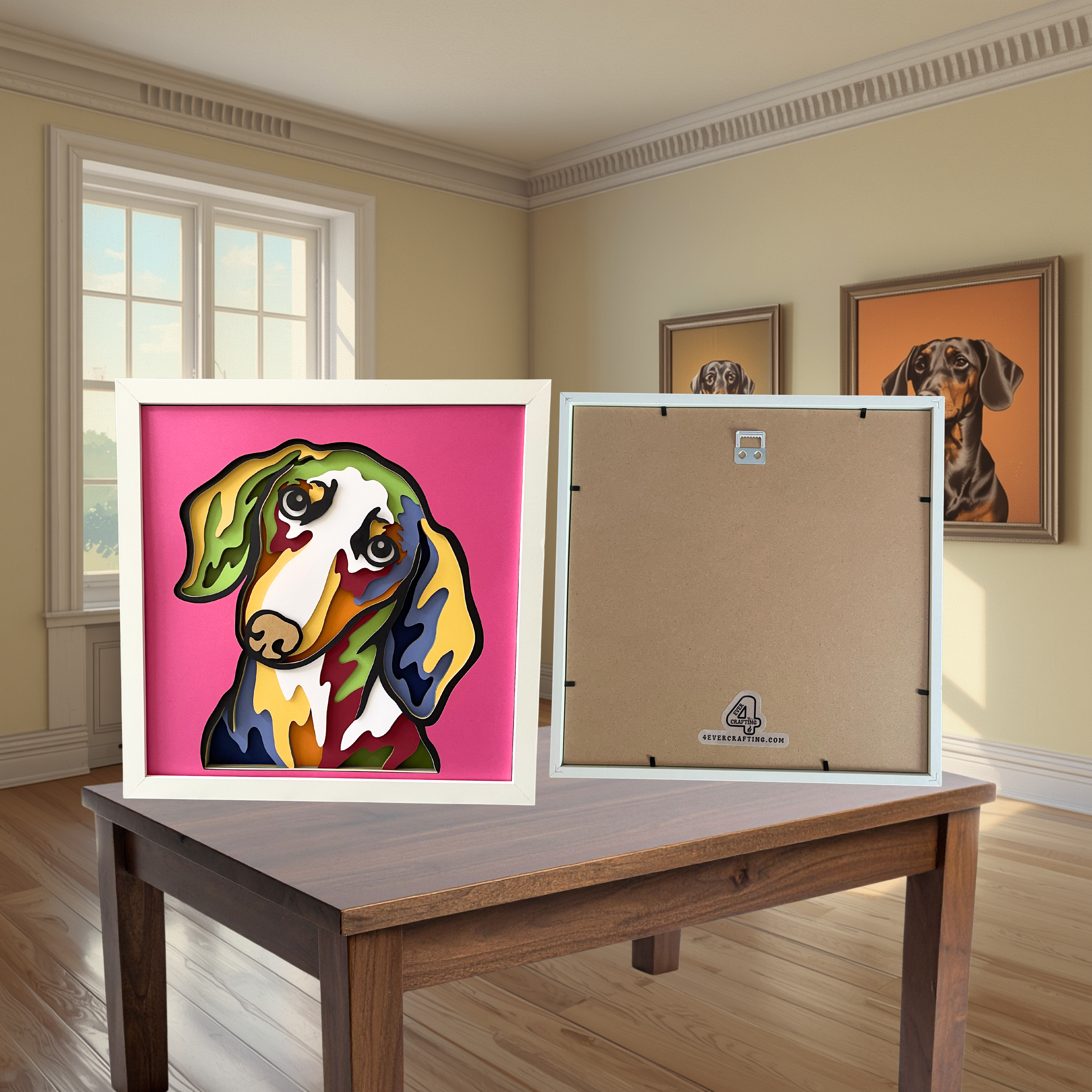 Dachshund Shadow Box Art | 12x12 Layered Paper Dog Decor | Wiener Dog Wall Art | Handmade Dachshund Gift | Pet Lover Home Decor