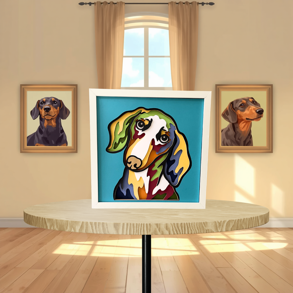 Dachshund Shadow Box Art | 12x12 Layered Paper Dog Decor | Wiener Dog Wall Art | Handmade Dachshund Gift | Pet Lover Home Decor