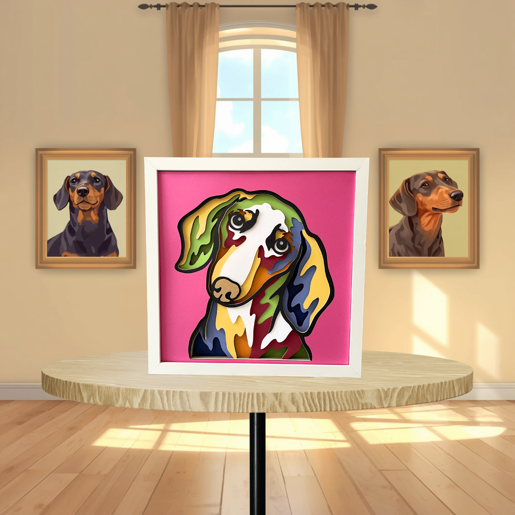 Dachshund Shadow Box Art | 12x12 Layered Paper Dog Decor | Wiener Dog Wall Art | Handmade Dachshund Gift | Pet Lover Home Decor