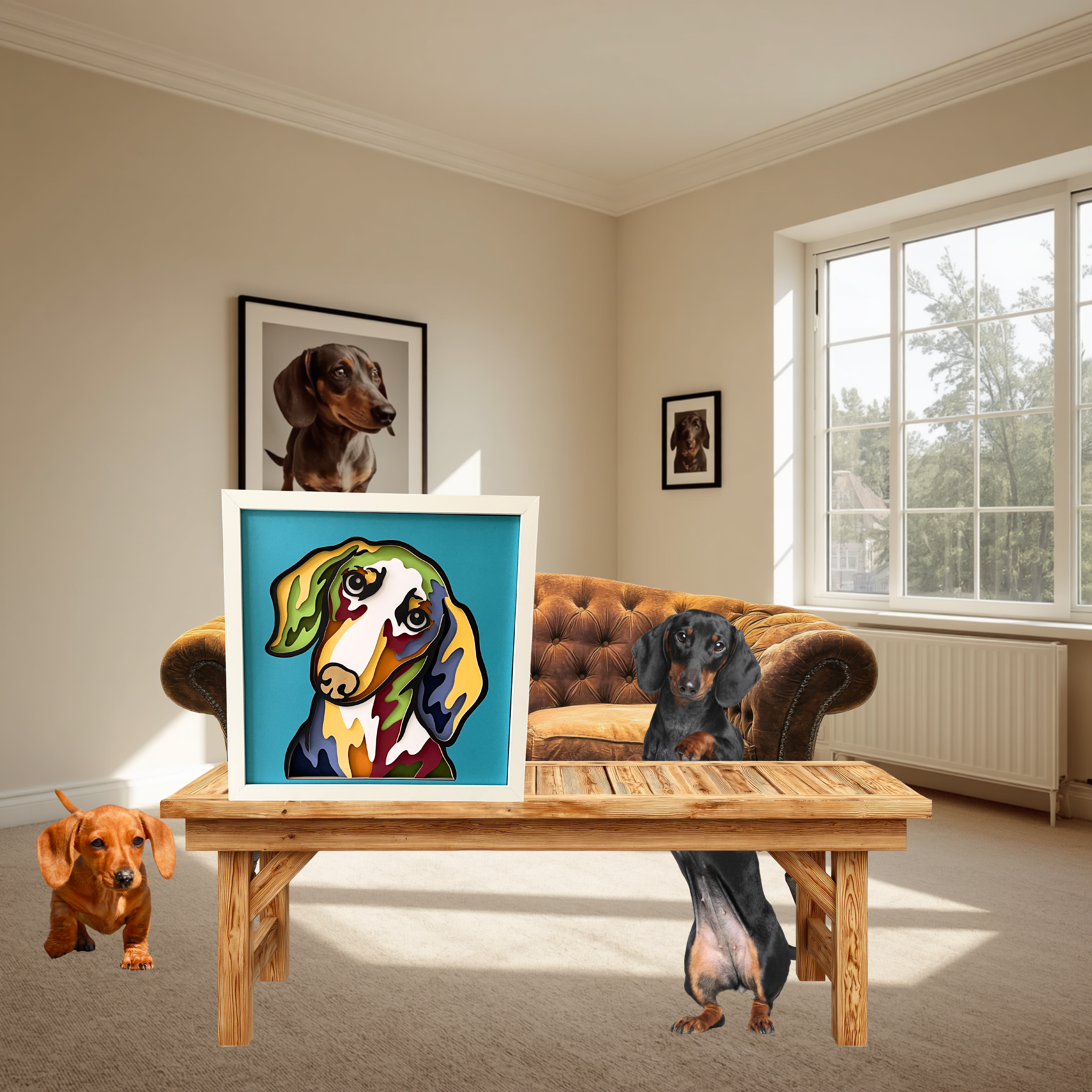 Dachshund Shadow Box Art | 12x12 Layered Paper Dog Decor | Wiener Dog Wall Art | Handmade Dachshund Gift | Pet Lover Home Decor