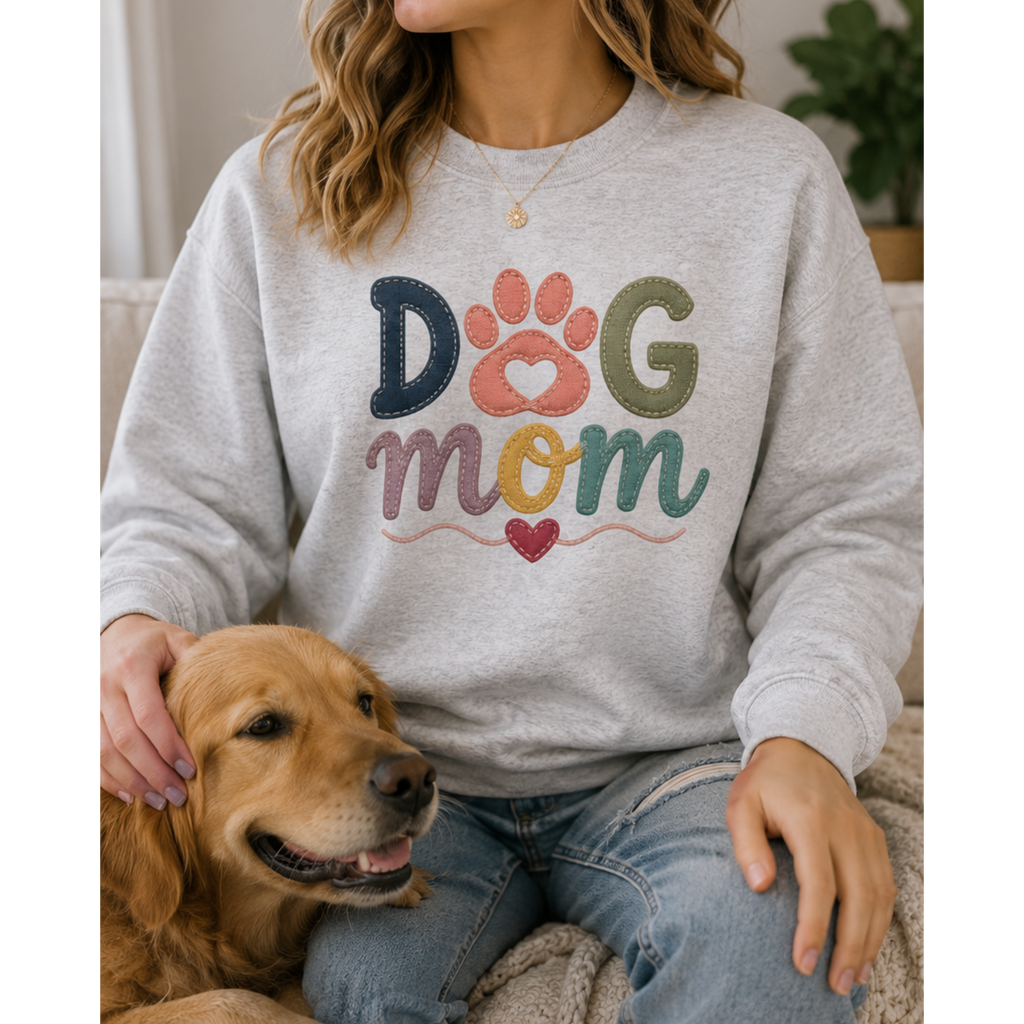 Dog Mom Sweatshirt | Cute Paw Print Crewneck for Dog Lovers | Cozy Pet Mom Pullover