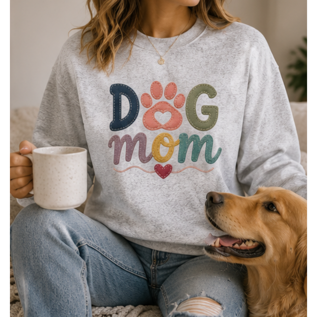 Dog Mom Sweatshirt | Cute Paw Print Crewneck for Dog Lovers | Cozy Pet Mom Pullover