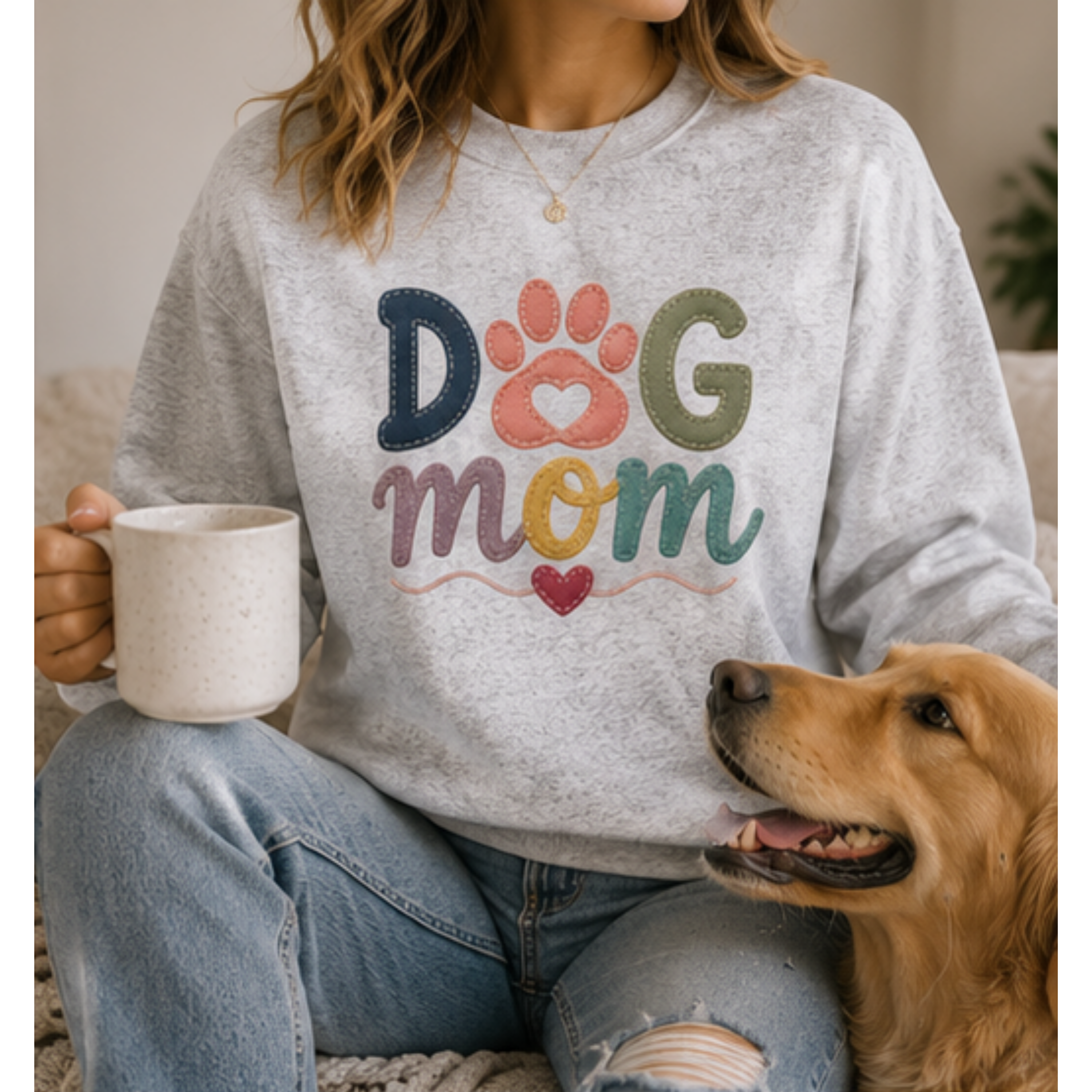 Dog Mom Sweatshirt | Cute Paw Print Crewneck for Dog Lovers | Cozy Pet Mom Pullover