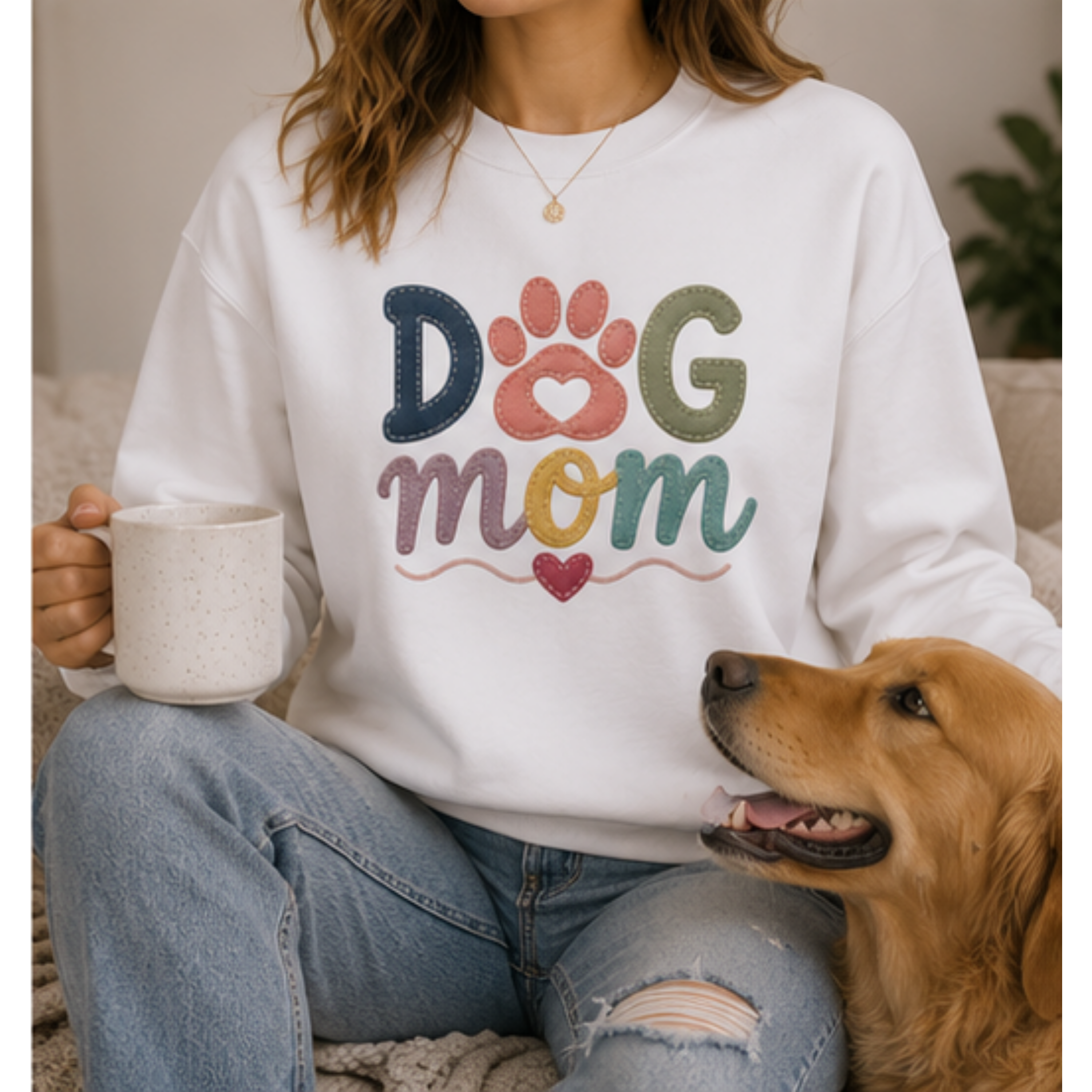 Dog Mom Sweatshirt | Cute Paw Print Crewneck for Dog Lovers | Cozy Pet Mom Pullover