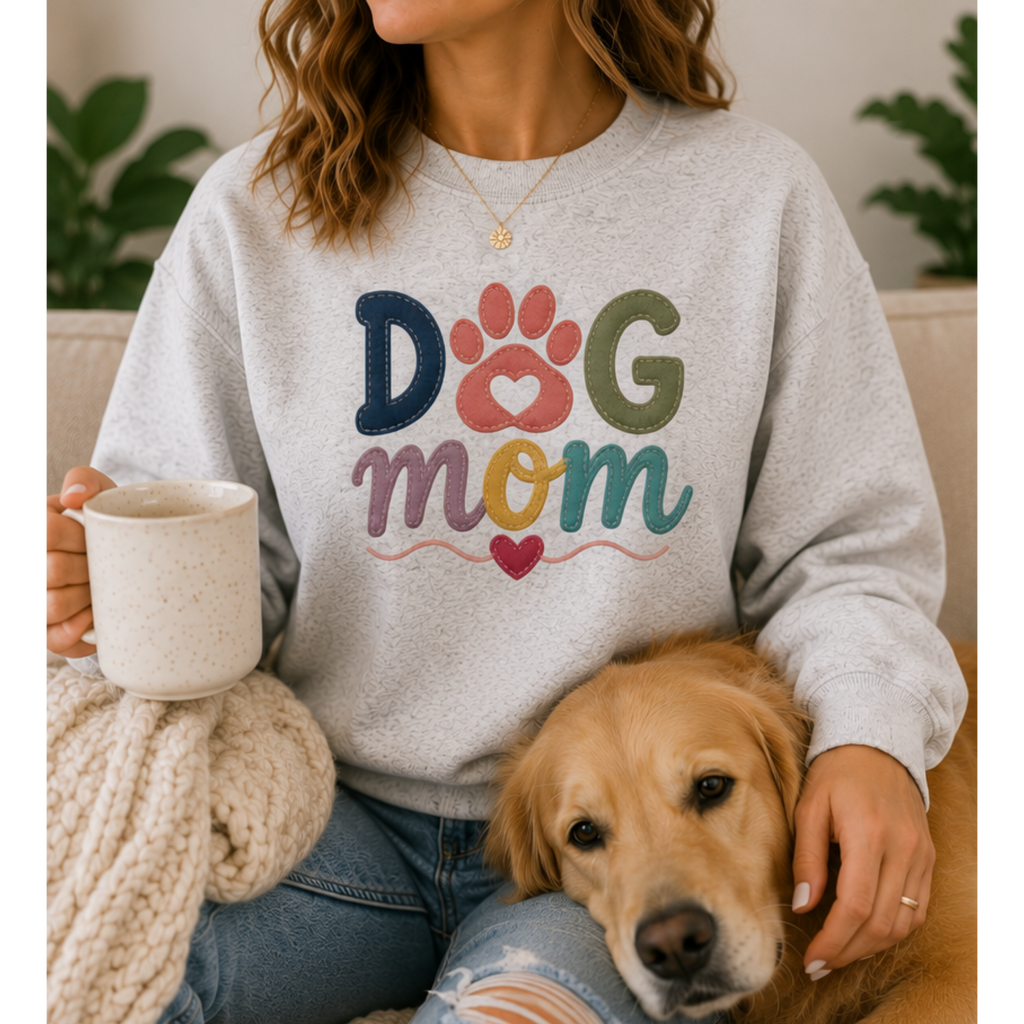 Dog Mom Sweatshirt | Cute Paw Print Crewneck for Dog Lovers | Cozy Pet Mom Pullover
