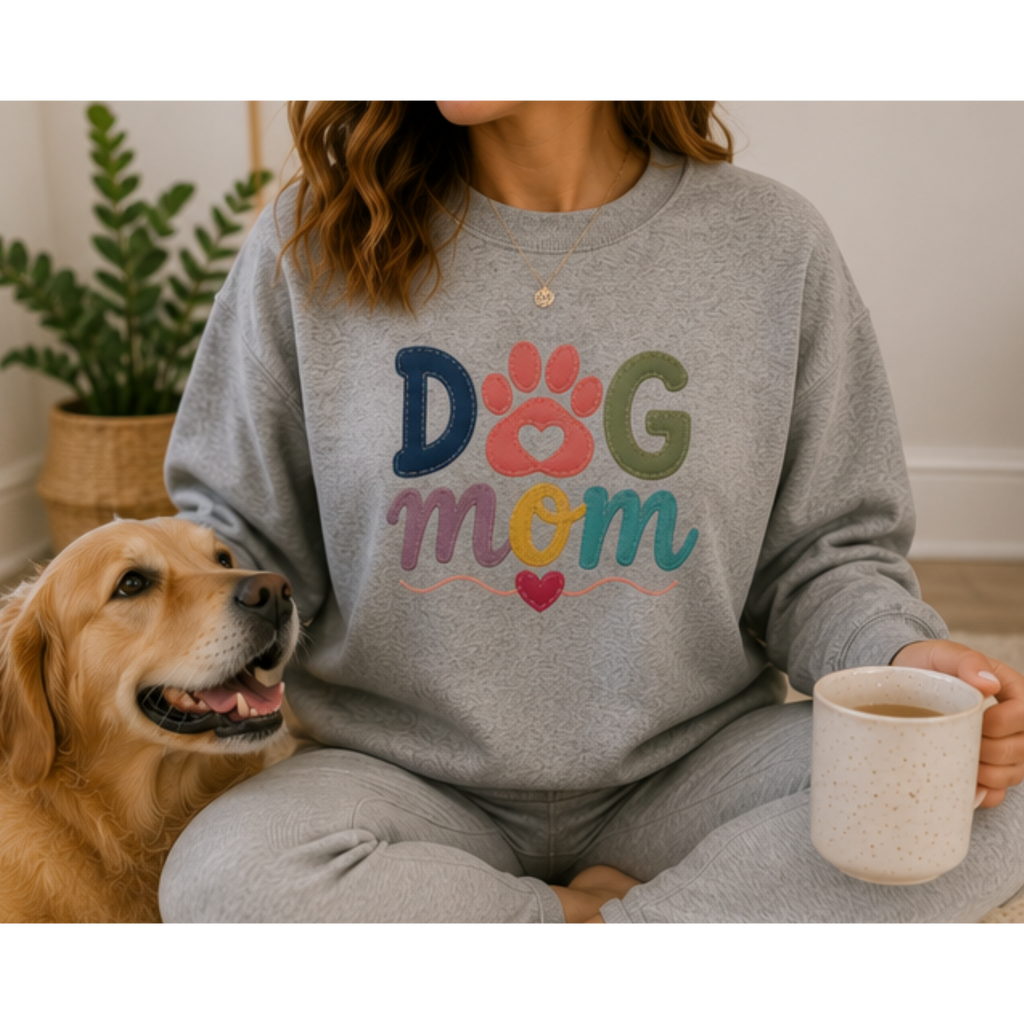 Dog Mom Sweatshirt | Cute Paw Print Crewneck for Dog Lovers | Cozy Pet Mom Pullover