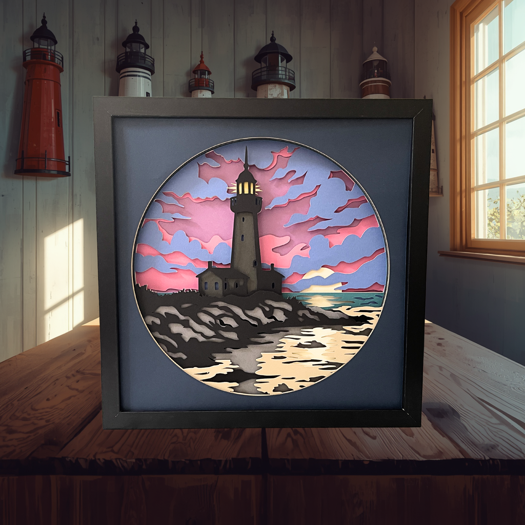 Lighthouse Sunset Shadow Box