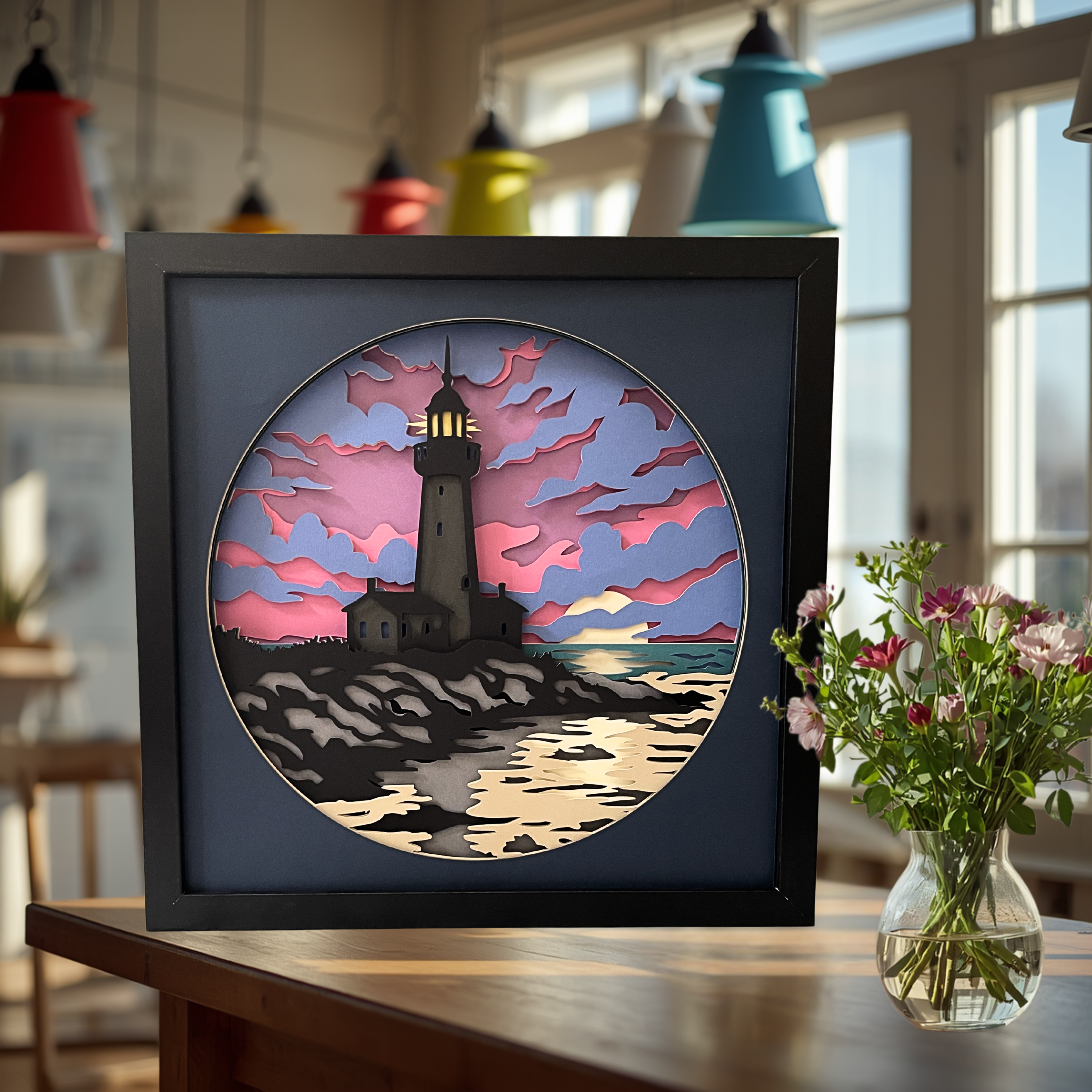 Lighthouse Sunset Shadow Box
