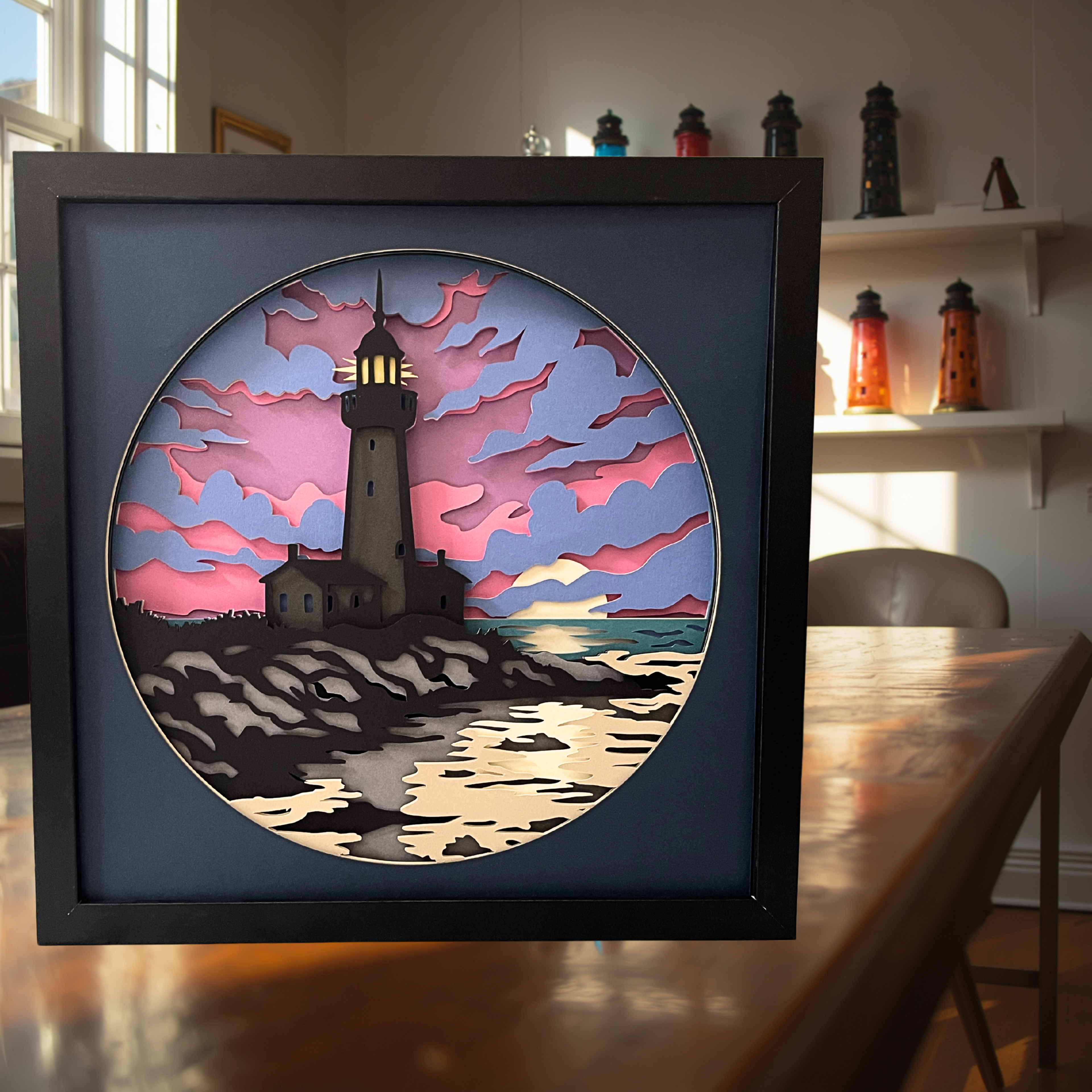 Lighthouse Sunset Shadow Box