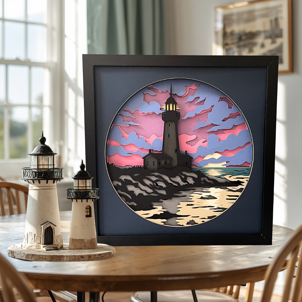 Lighthouse Sunset Shadow Box
