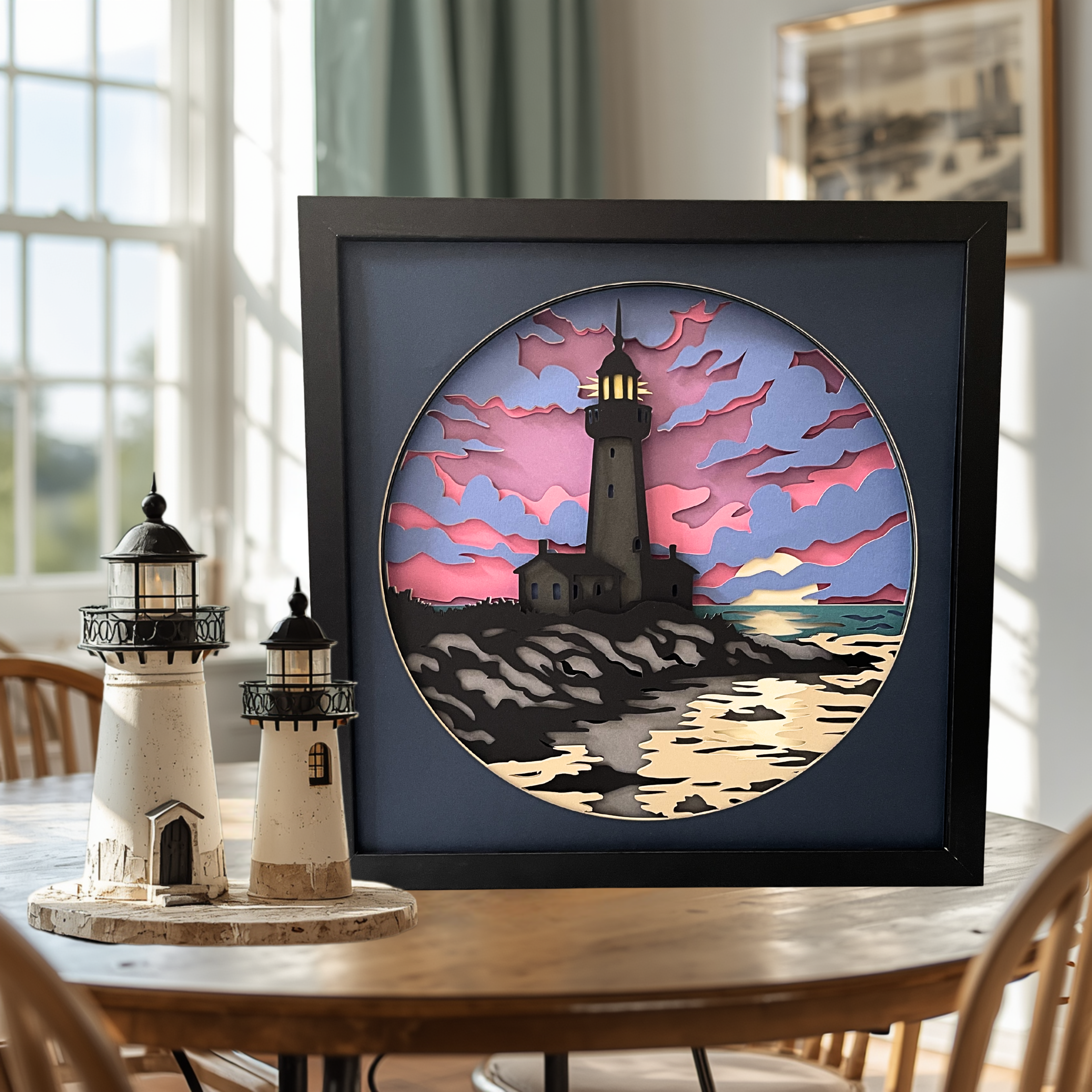 Lighthouse Sunset Shadow Box