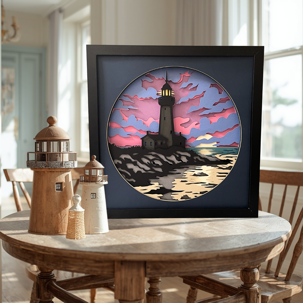 Lighthouse Sunset Shadow Box