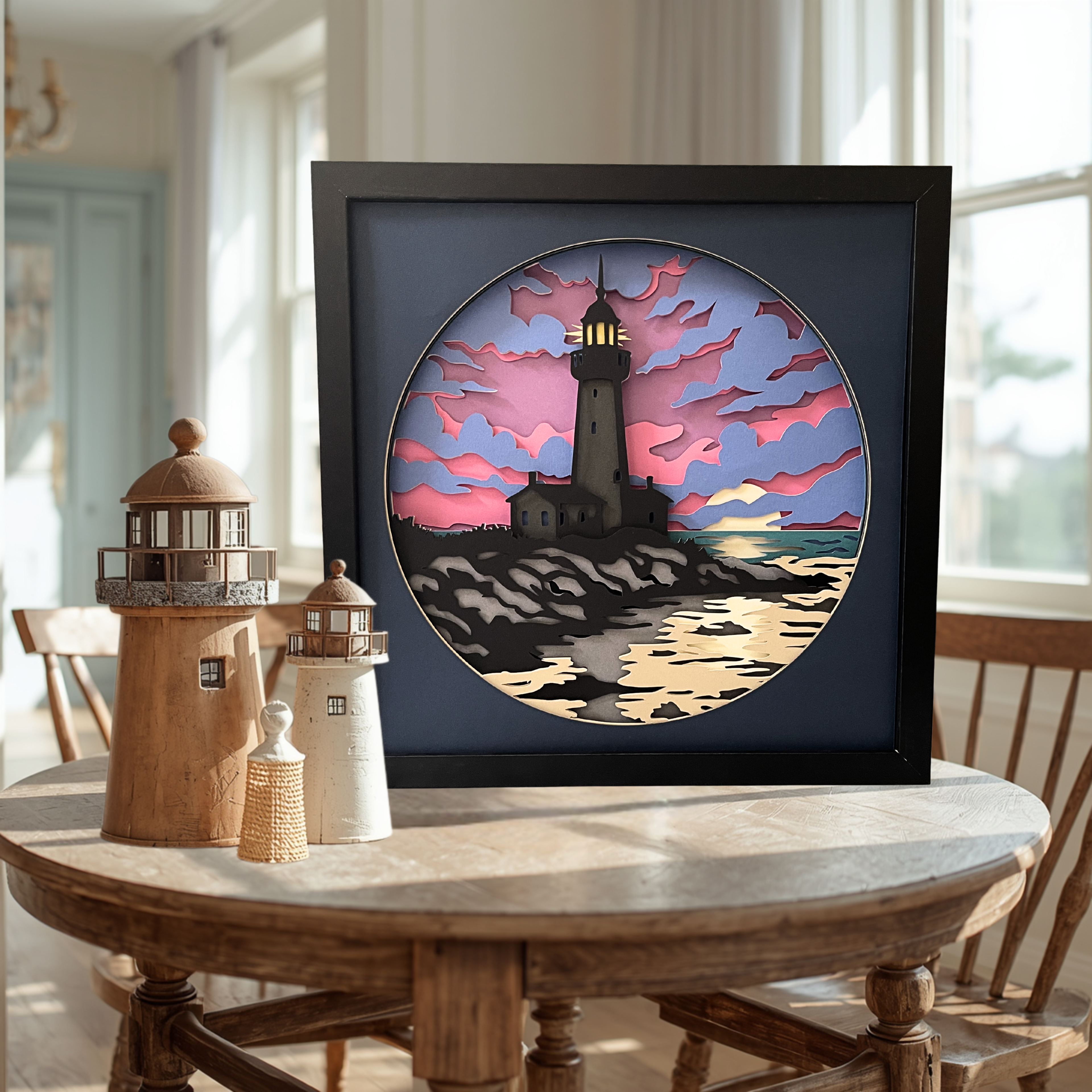 Lighthouse Sunset Shadow Box