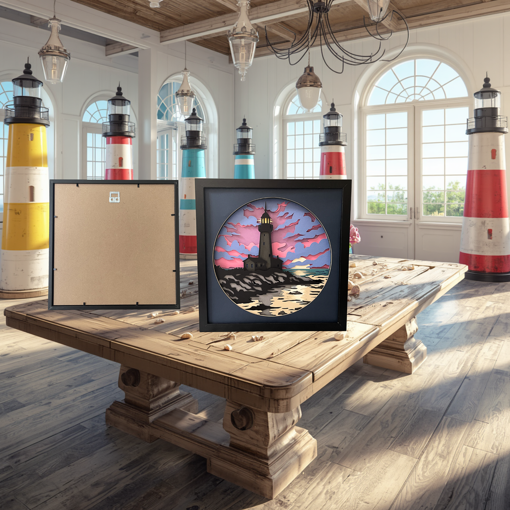 Lighthouse Sunset Shadow Box