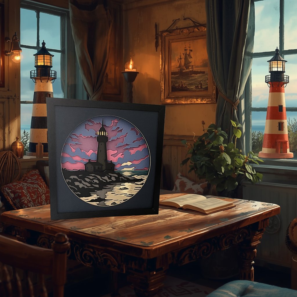Lighthouse Sunset Shadow Box