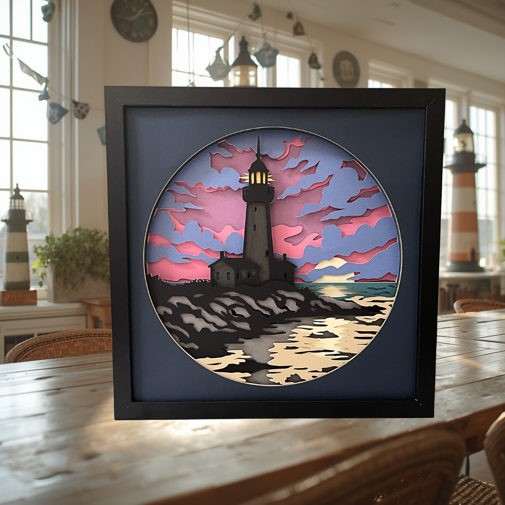 Lighthouse Sunset Shadow Box